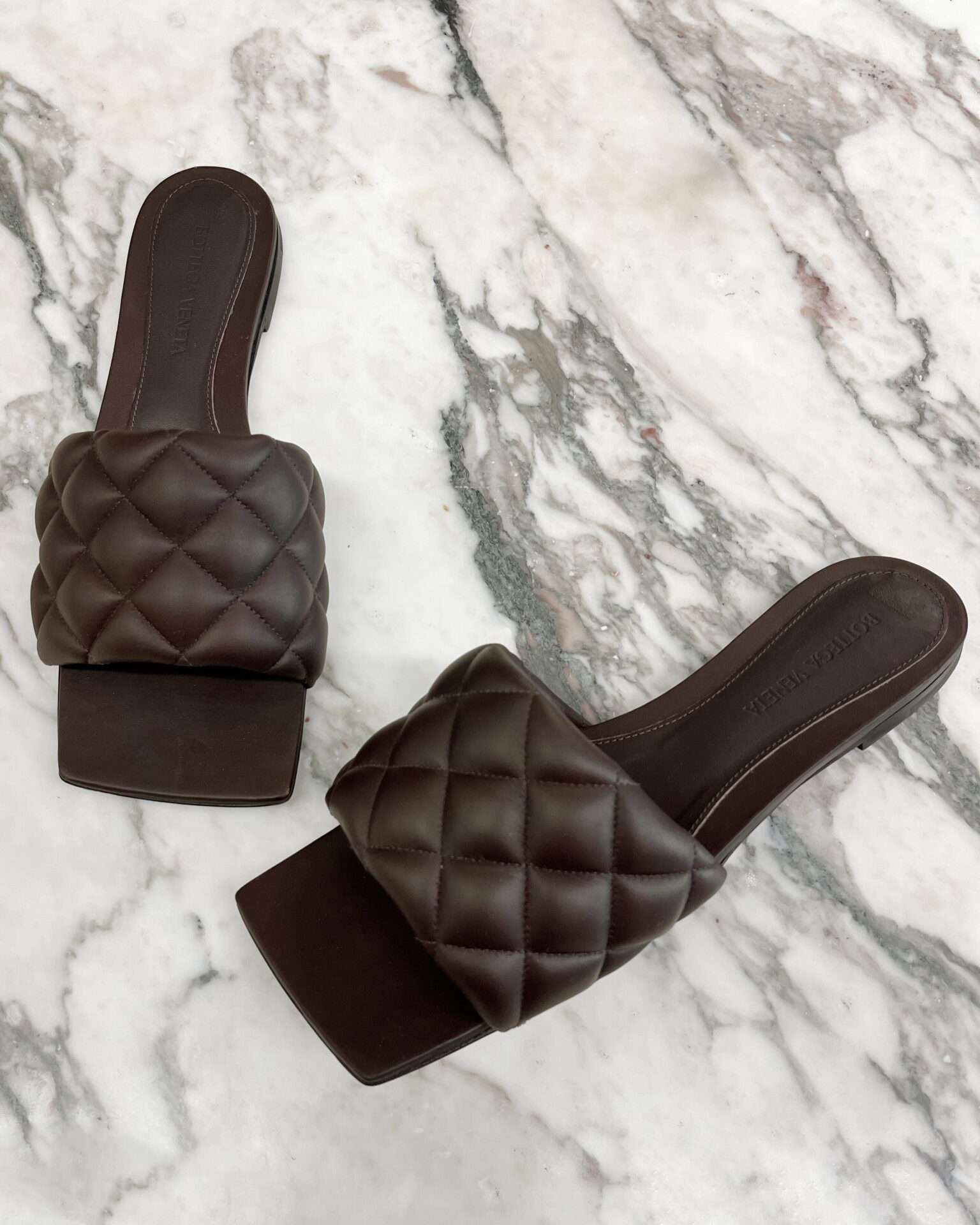Bottega Veneta The Padded chocolate leather flat sandals