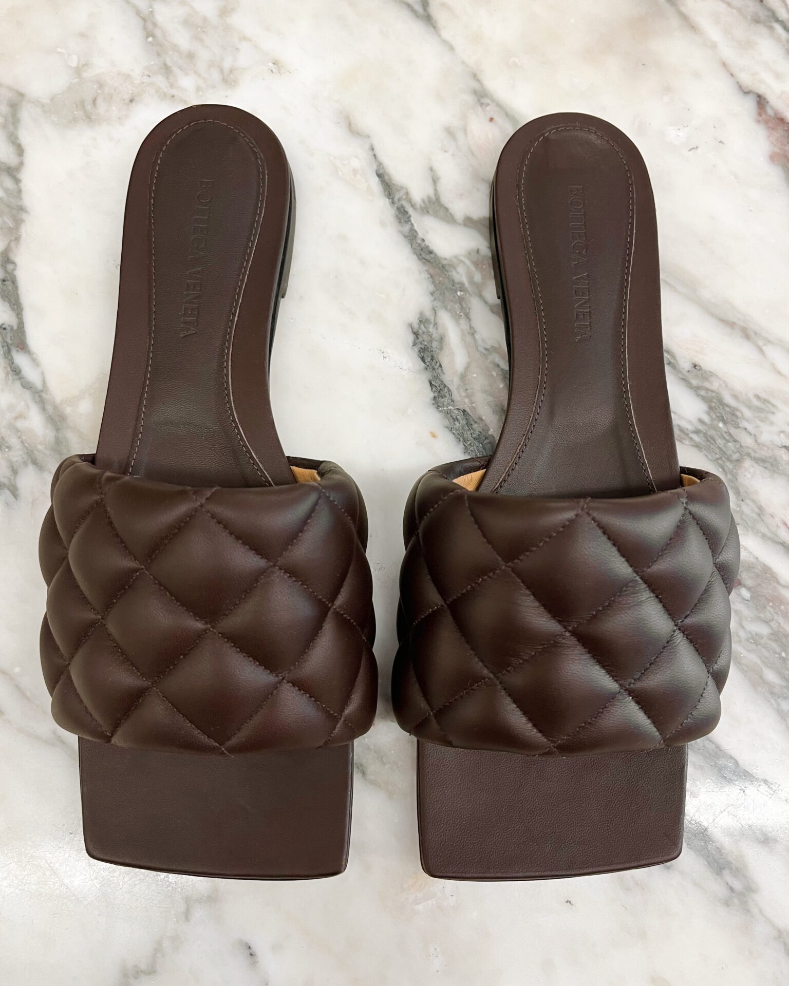 Bottega Veneta The Padded chocolate leather flat sandals