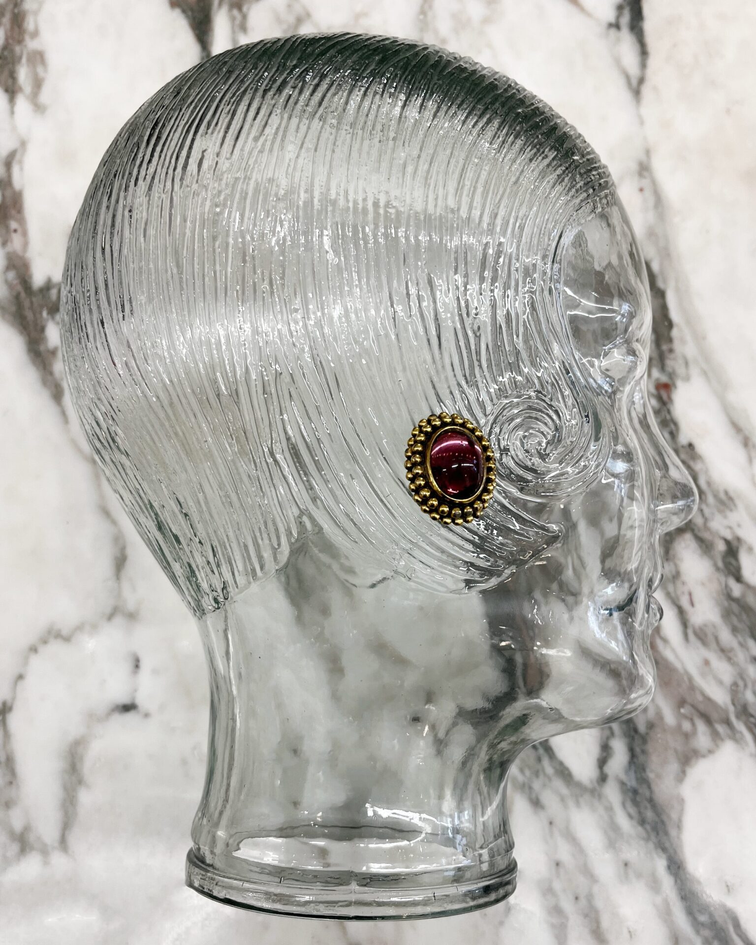 Yves Saint Laurent 1980's purple glass pearl trim clip on earrings