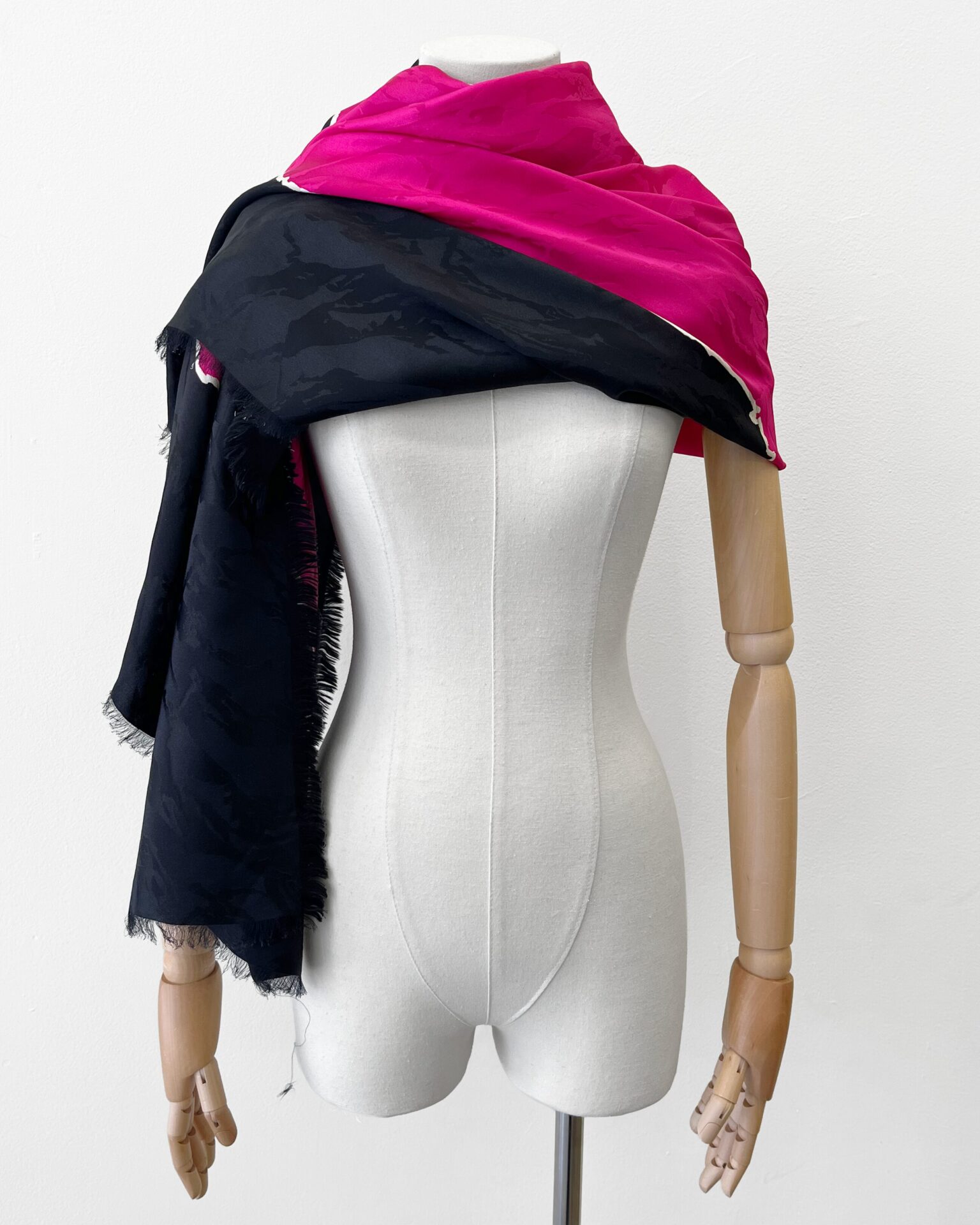 Yves Saint Laurent vintage black/fuschia print scarf/wrap