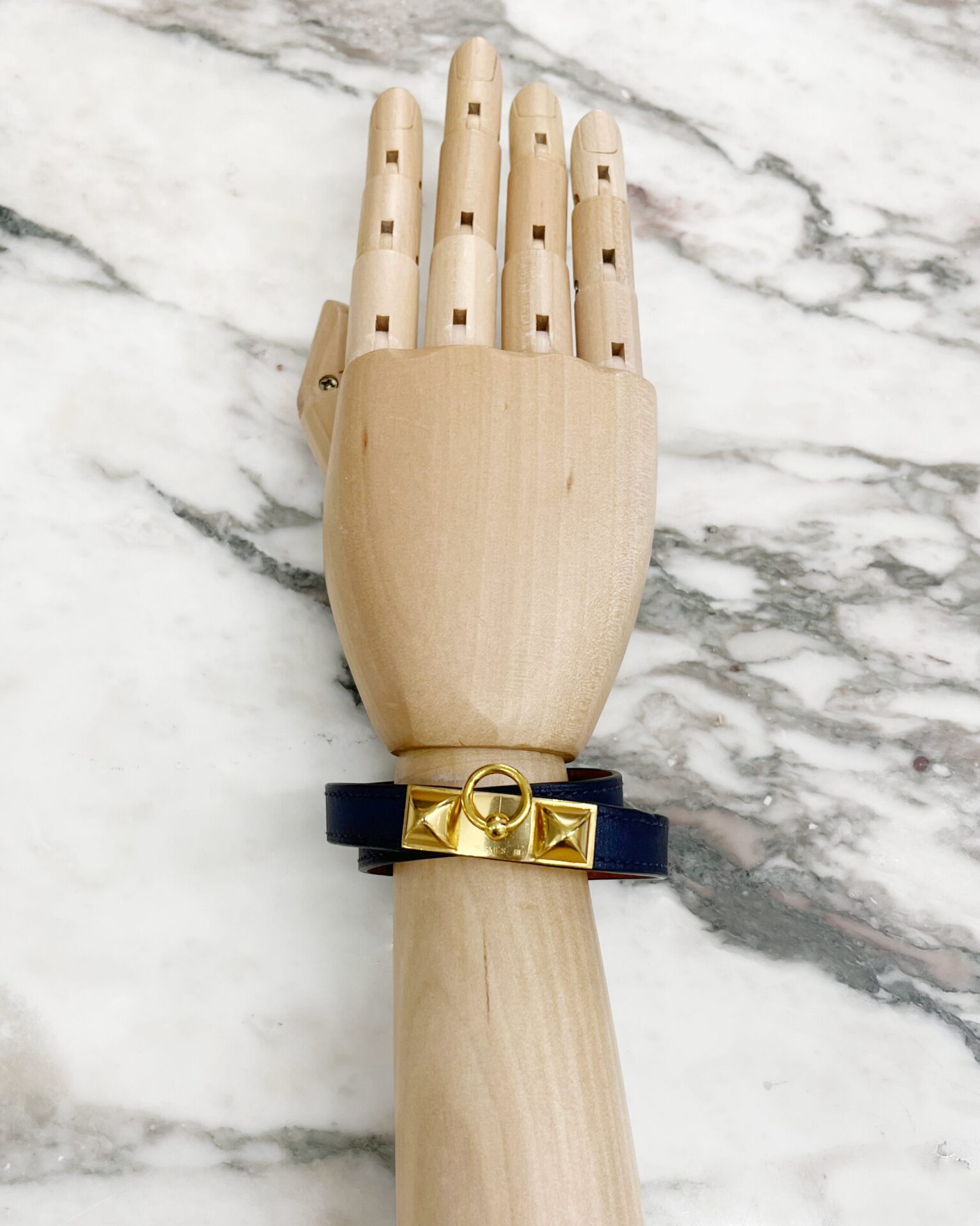 Hermes 2013 Rivale Double Tour bracelet in navy & gold