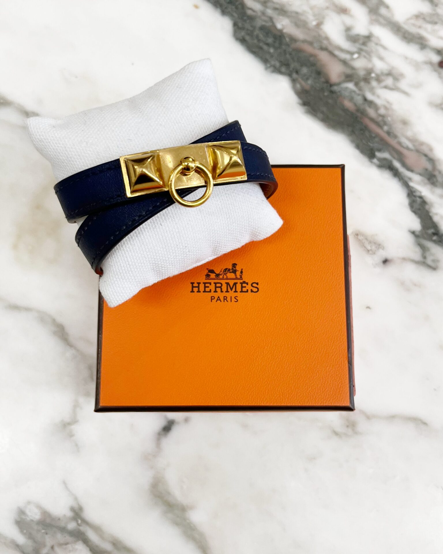 Hermes 2013 Rivale Double Tour bracelet in navy & gold