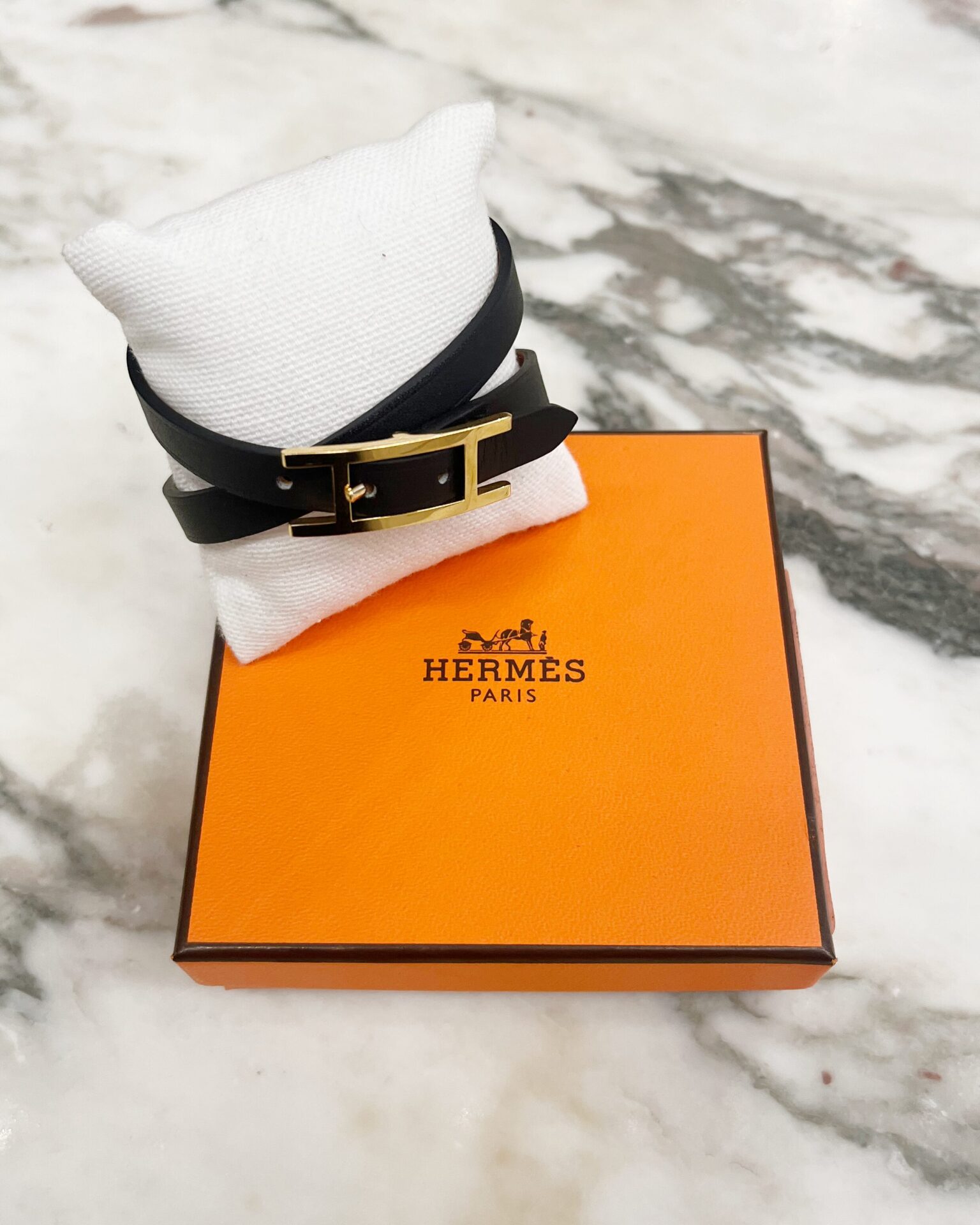 Hermes 2015 Behapi double tour bracelet in black & cognac