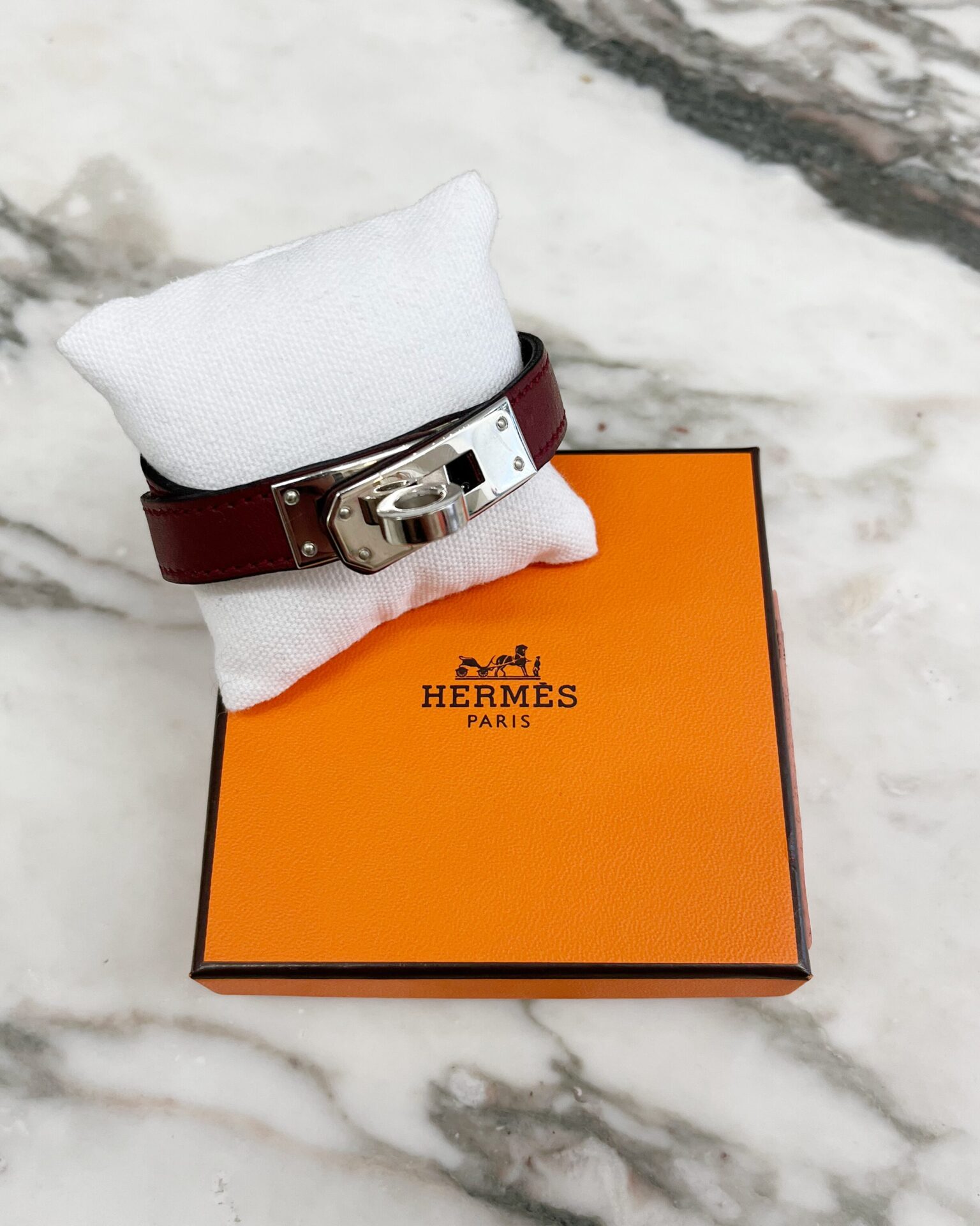 Hermes 2004 Mini Kelly Double Tour bracelet in burgundy & silver