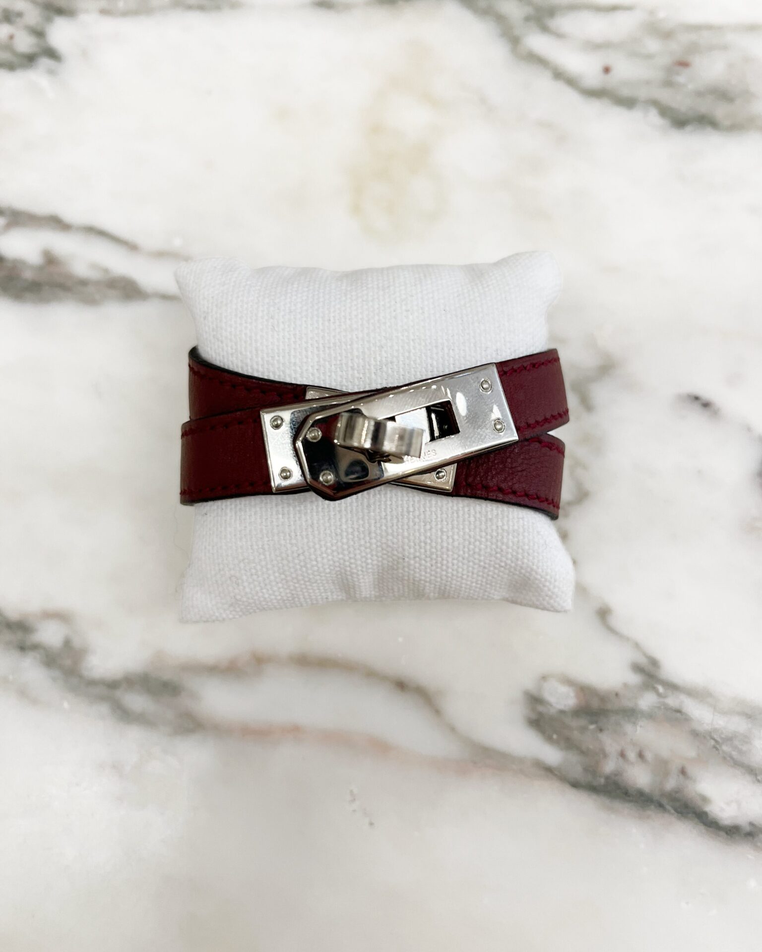 Hermes 2004 Mini Kelly Double Tour bracelet in burgundy & silver
