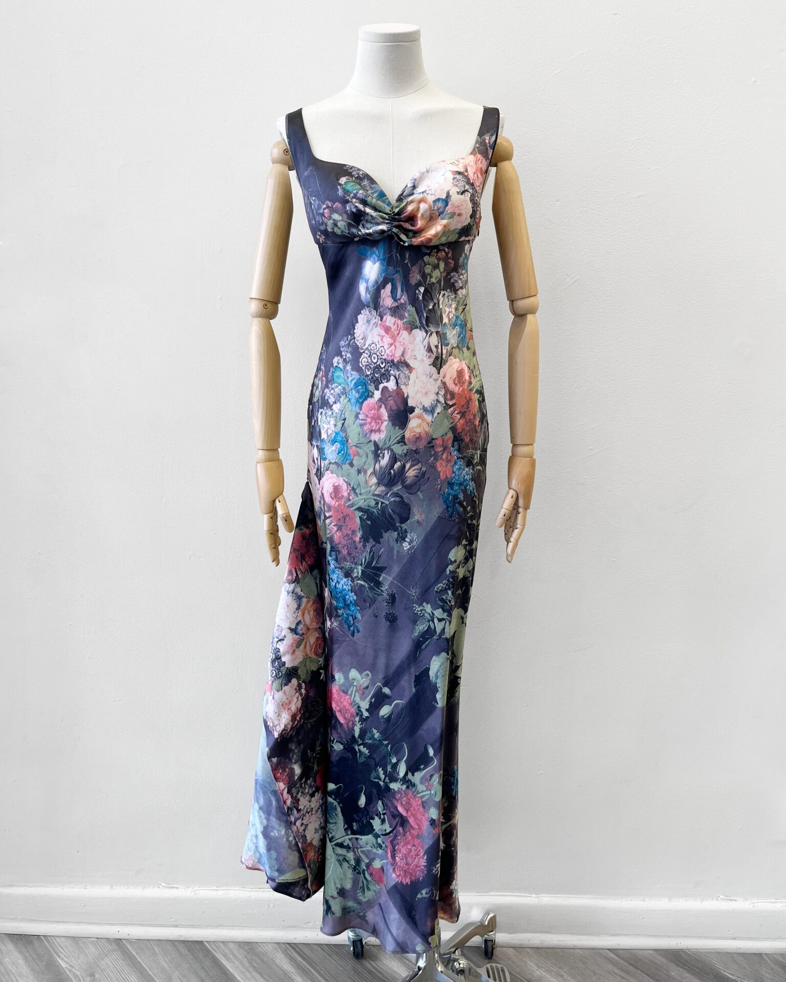 Roberto Cavalli 2000's silk floral print gown with train