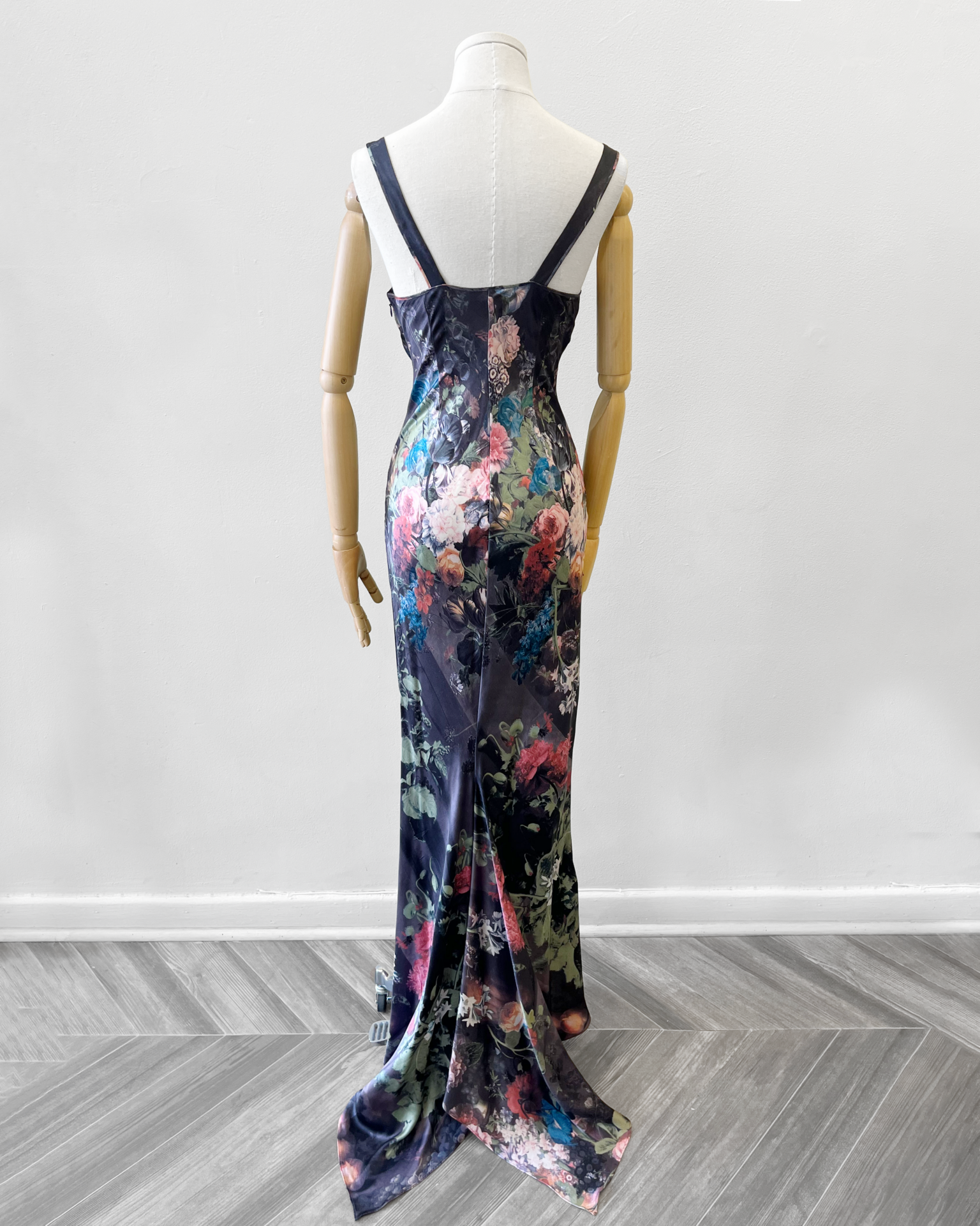 Roberto Cavalli 2000's silk floral print gown with train