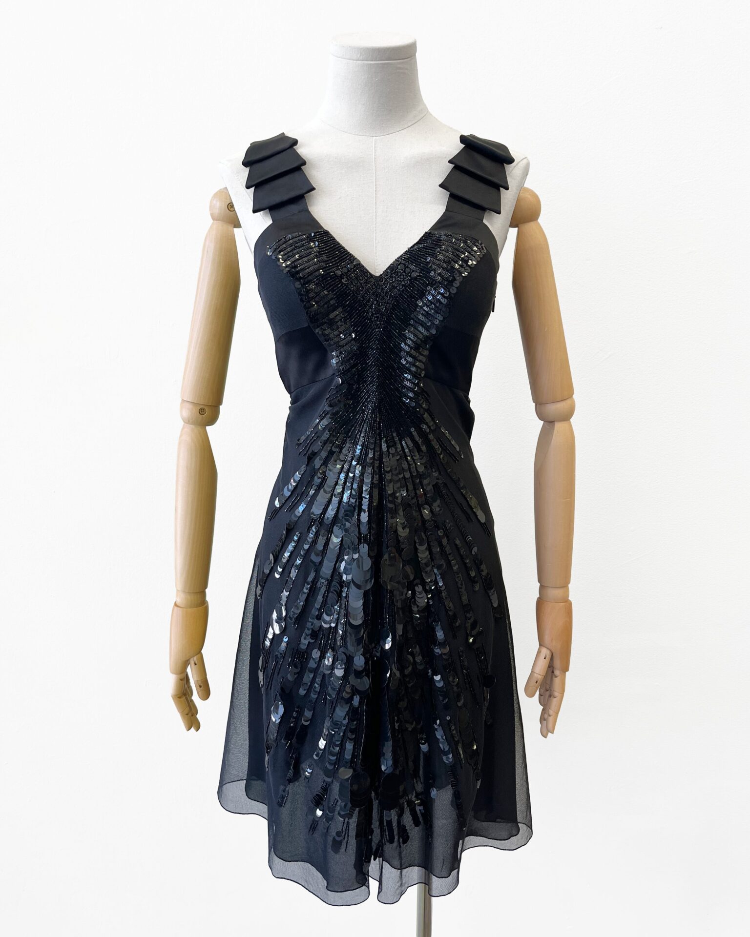 Versace 2008 black tulle cocktail dress with paillettes