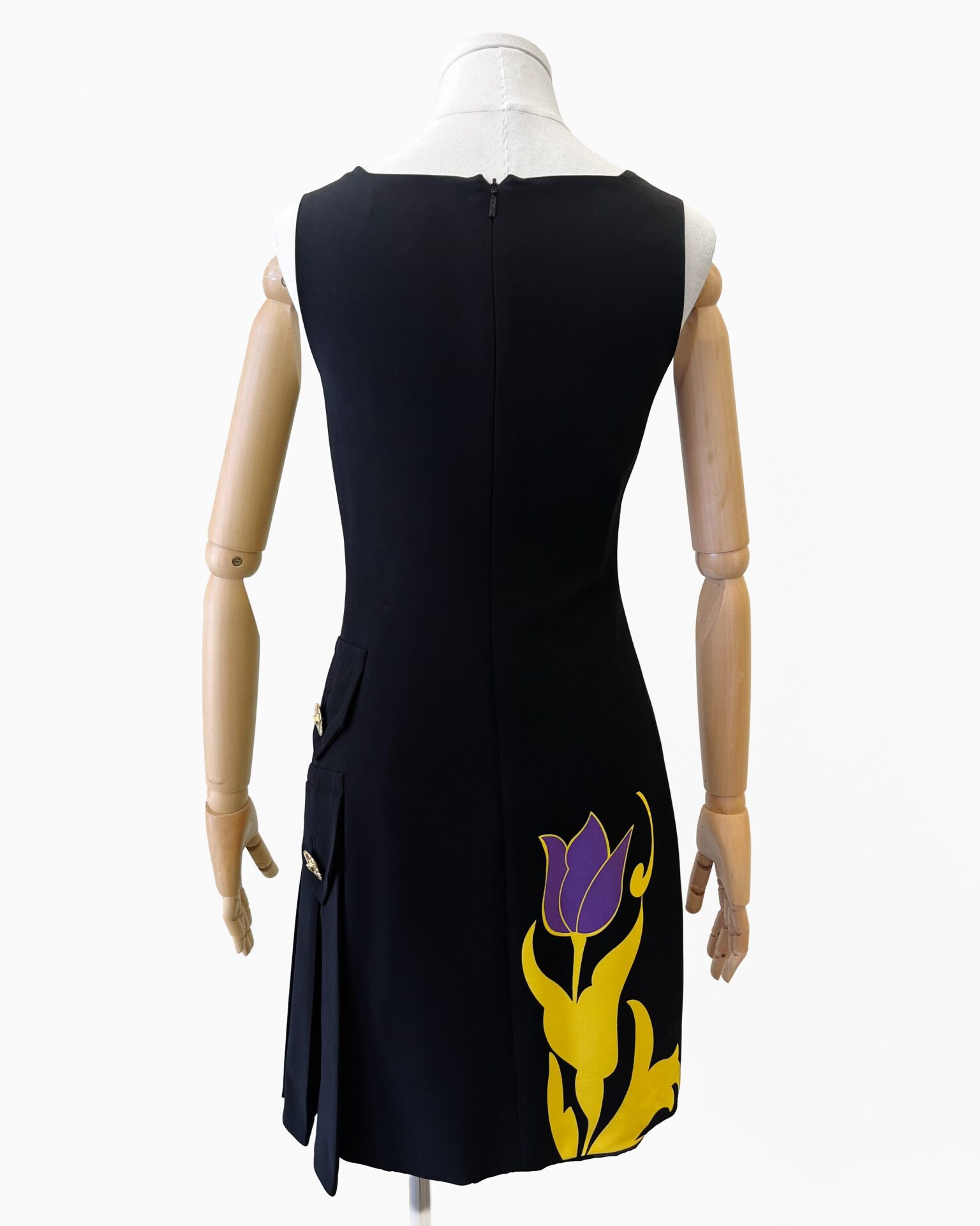 Versace 2011 tulip print & medusa button cocktail dress
