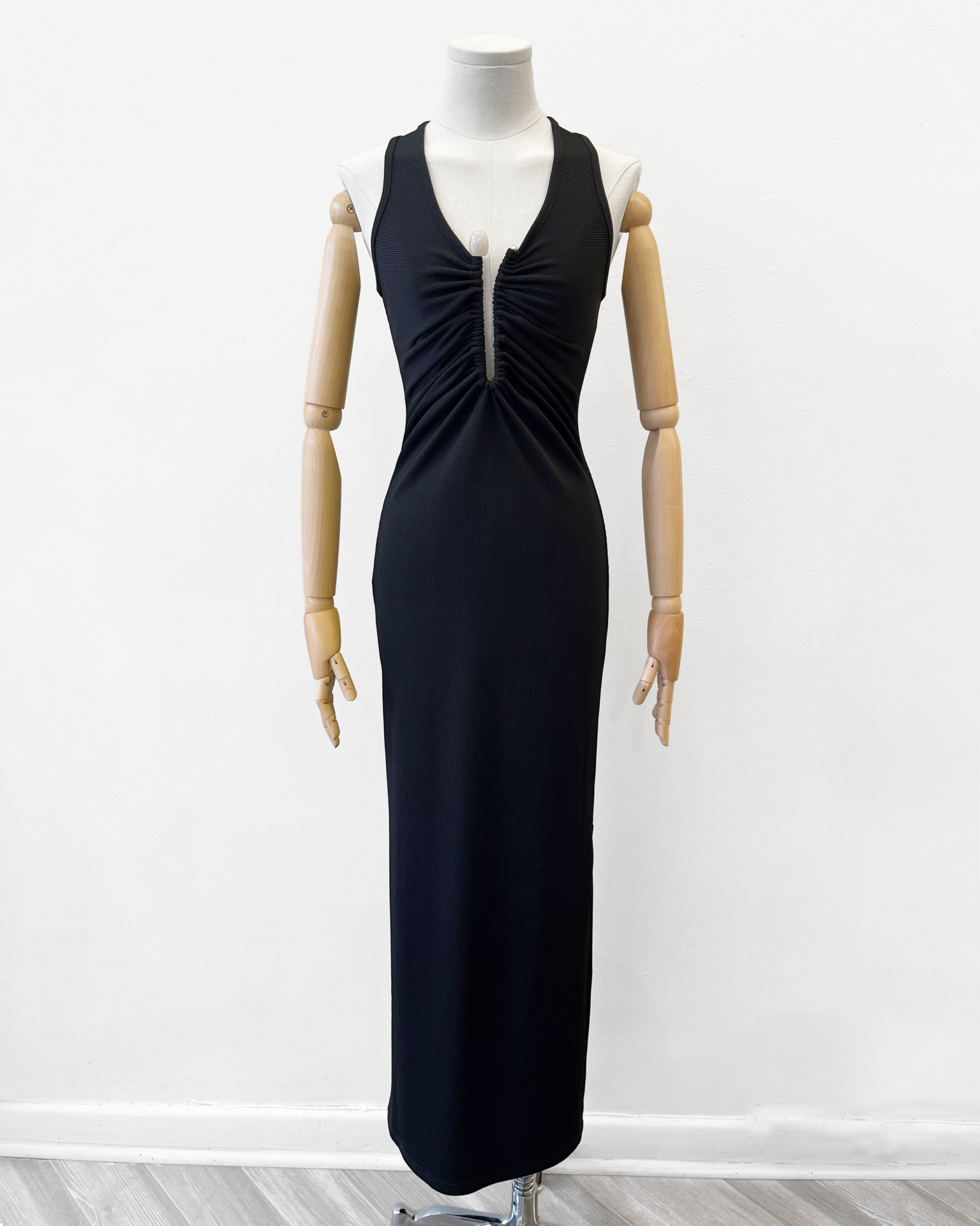 Christopher Esber long black dress with crystal bust detail