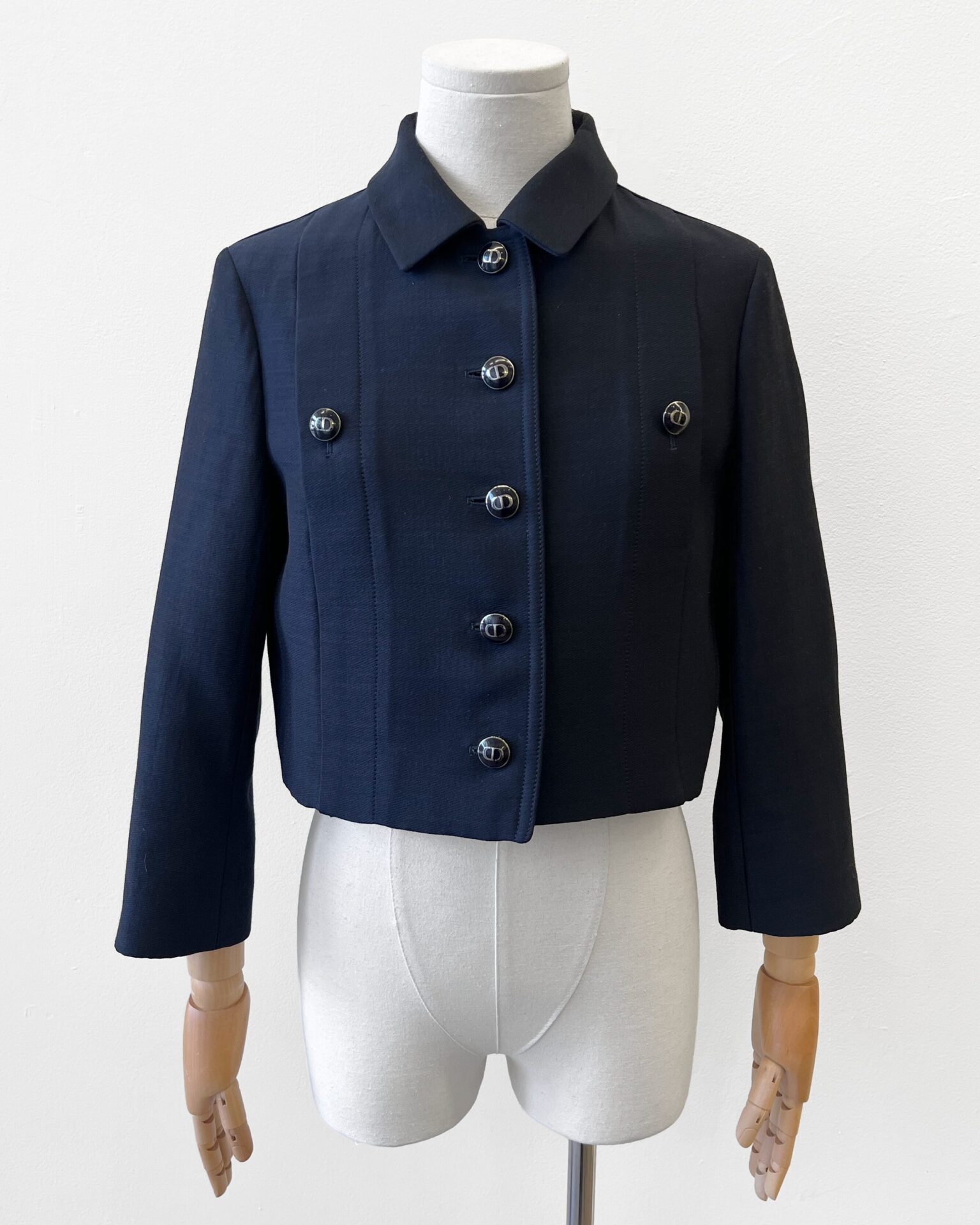 Dior navy wool/silk cropped jacket with logo buttons