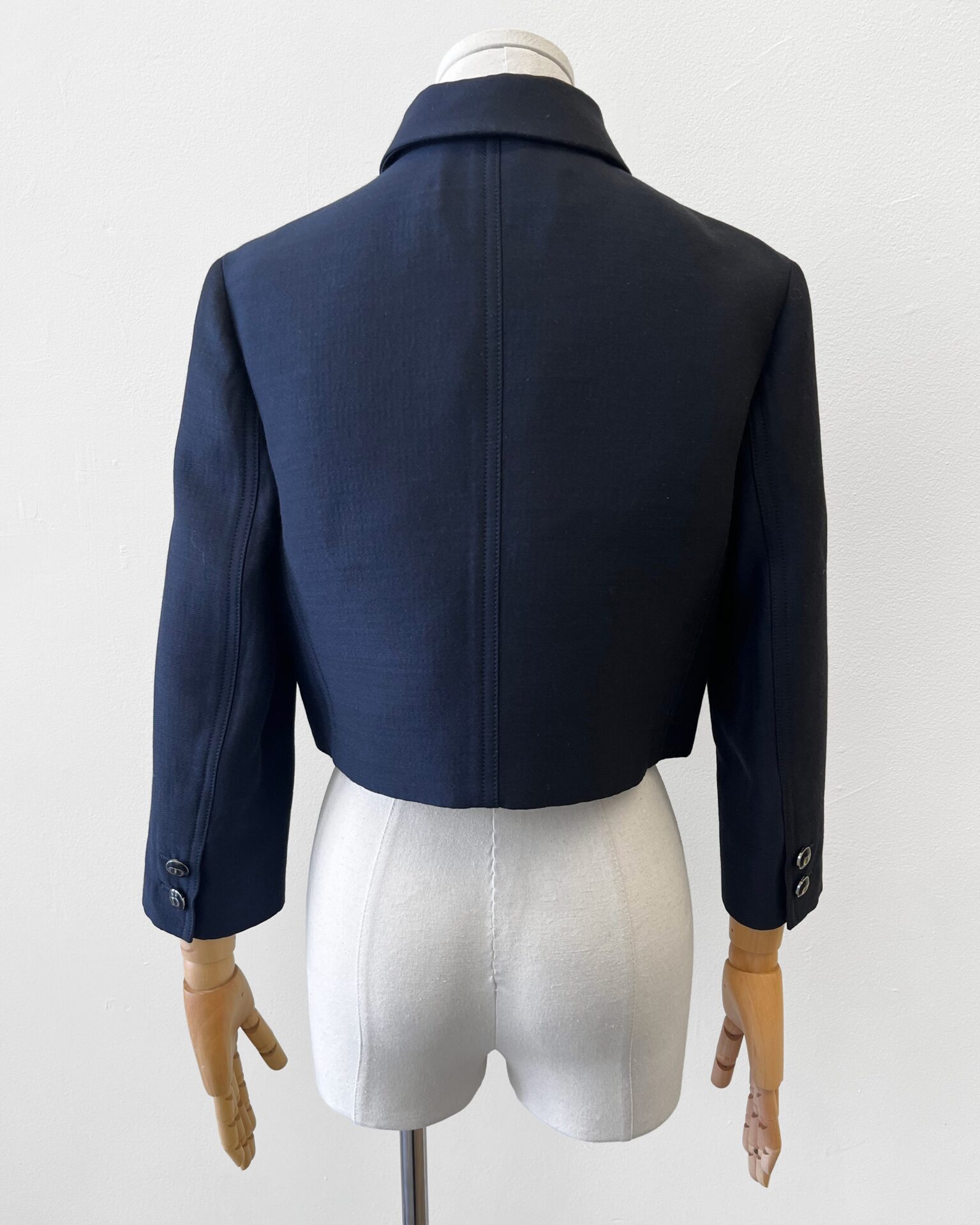 Dior navy wool/silk cropped jacket with logo buttons