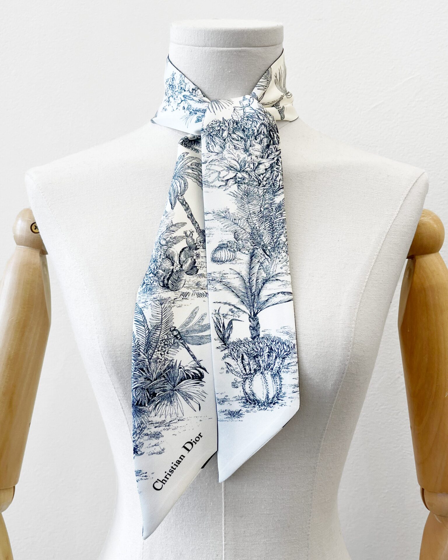 Dior Mitzah silk jungle toile print scarf in navy & beige