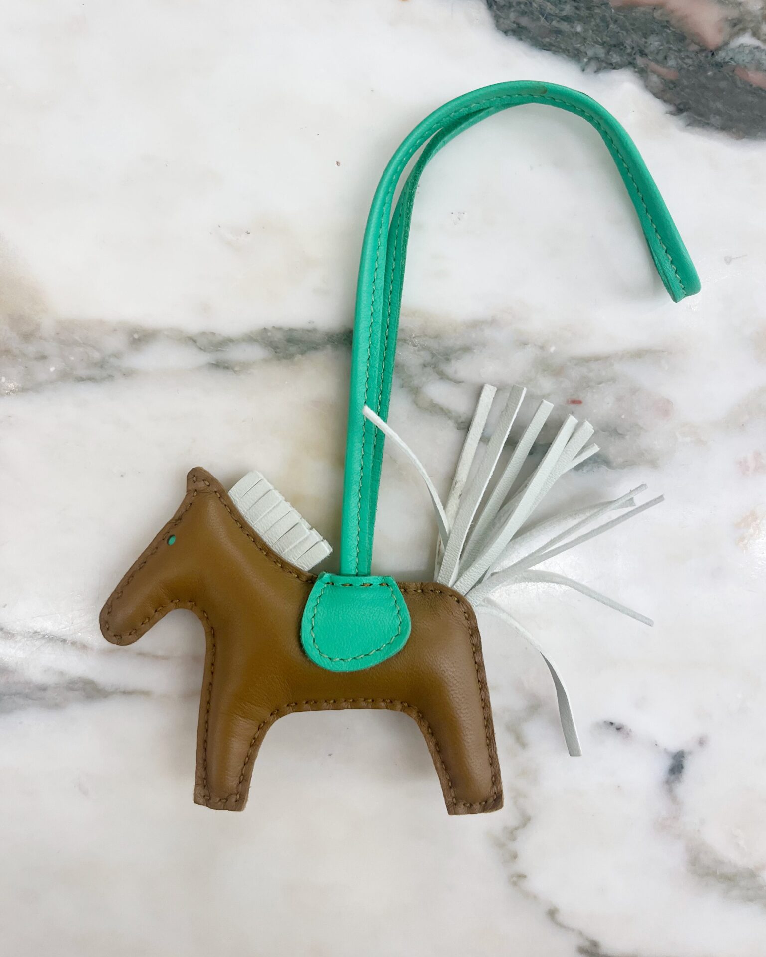 Hermes 2023 Rodeo PM charm in kraft/vert leather