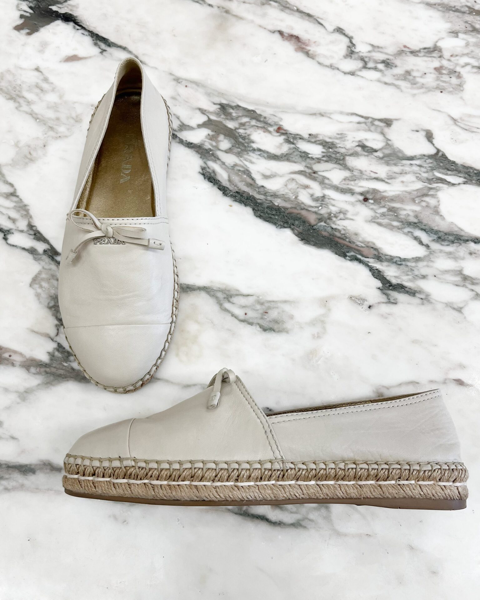 Prada leather espadrilles in bone-white