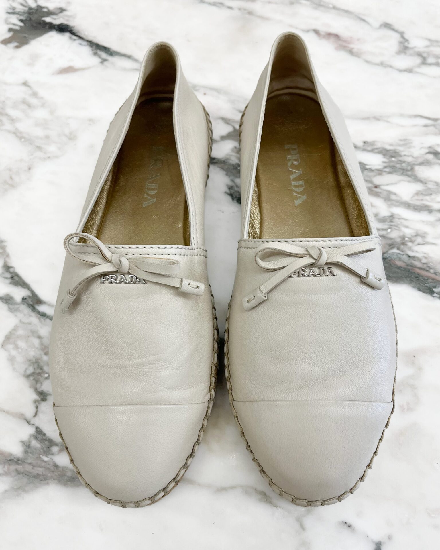 Prada leather espadrilles in bone-white