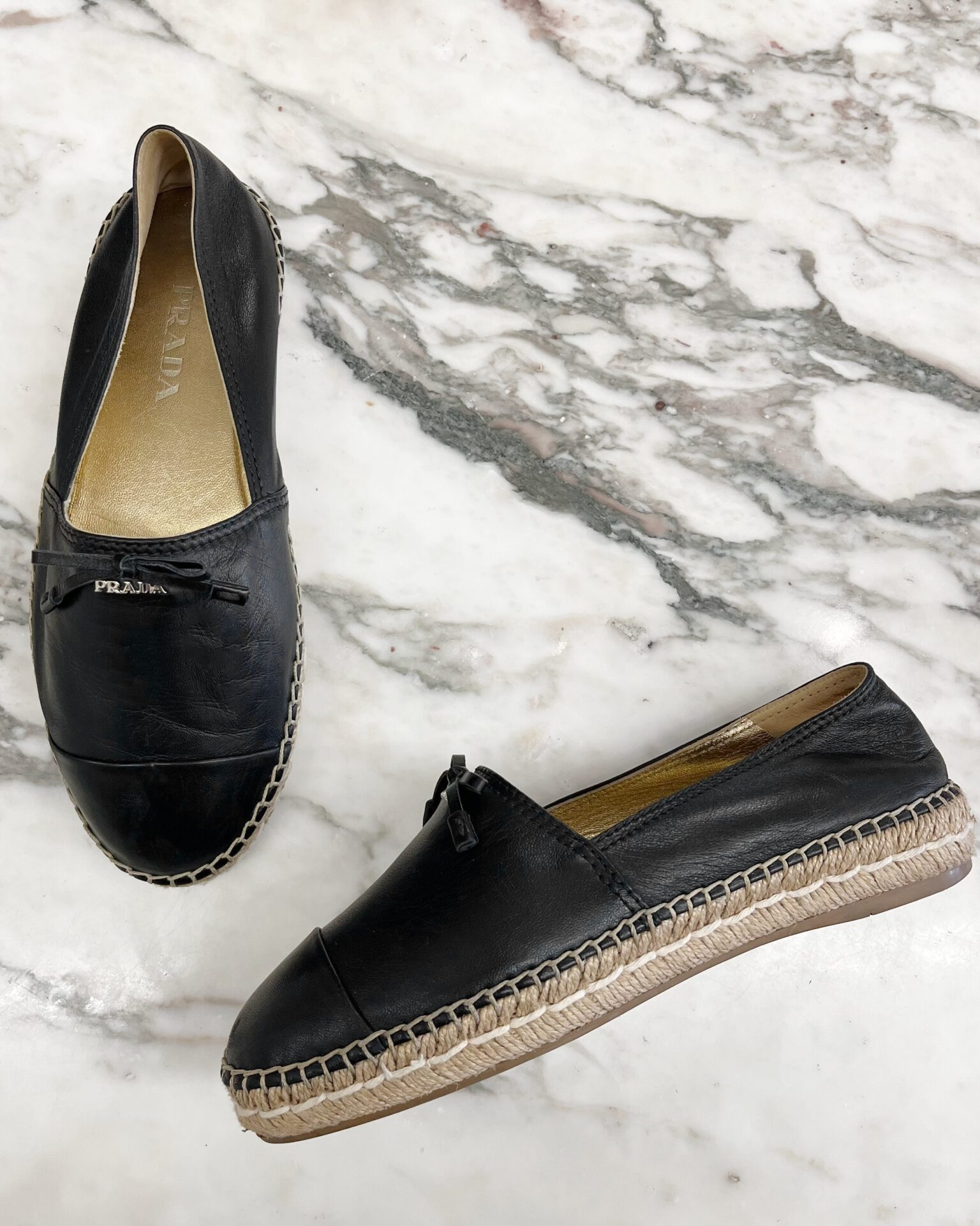 Prada leather espadrilles in black