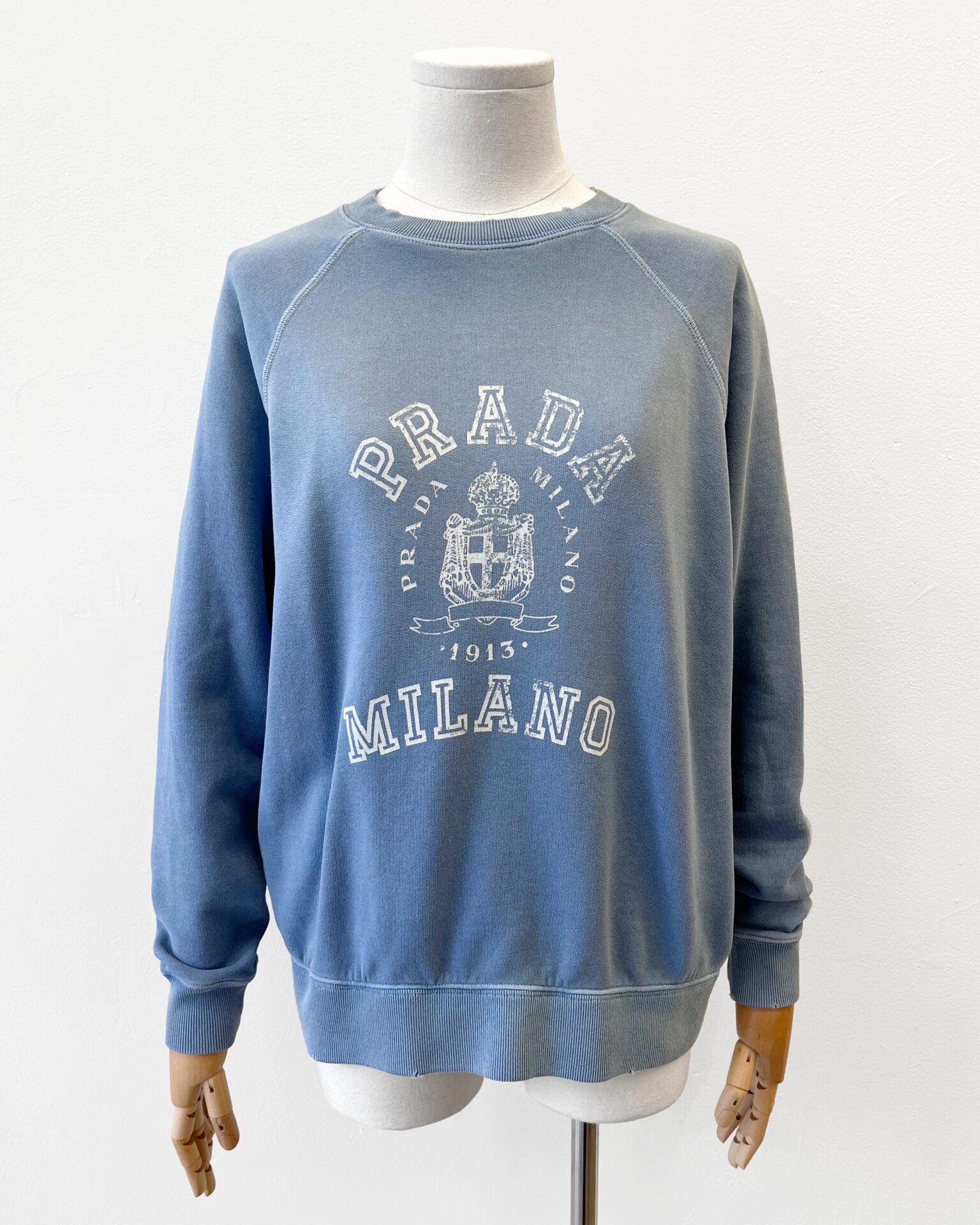 Prada vintage effect blue cotton logo sweatshirt