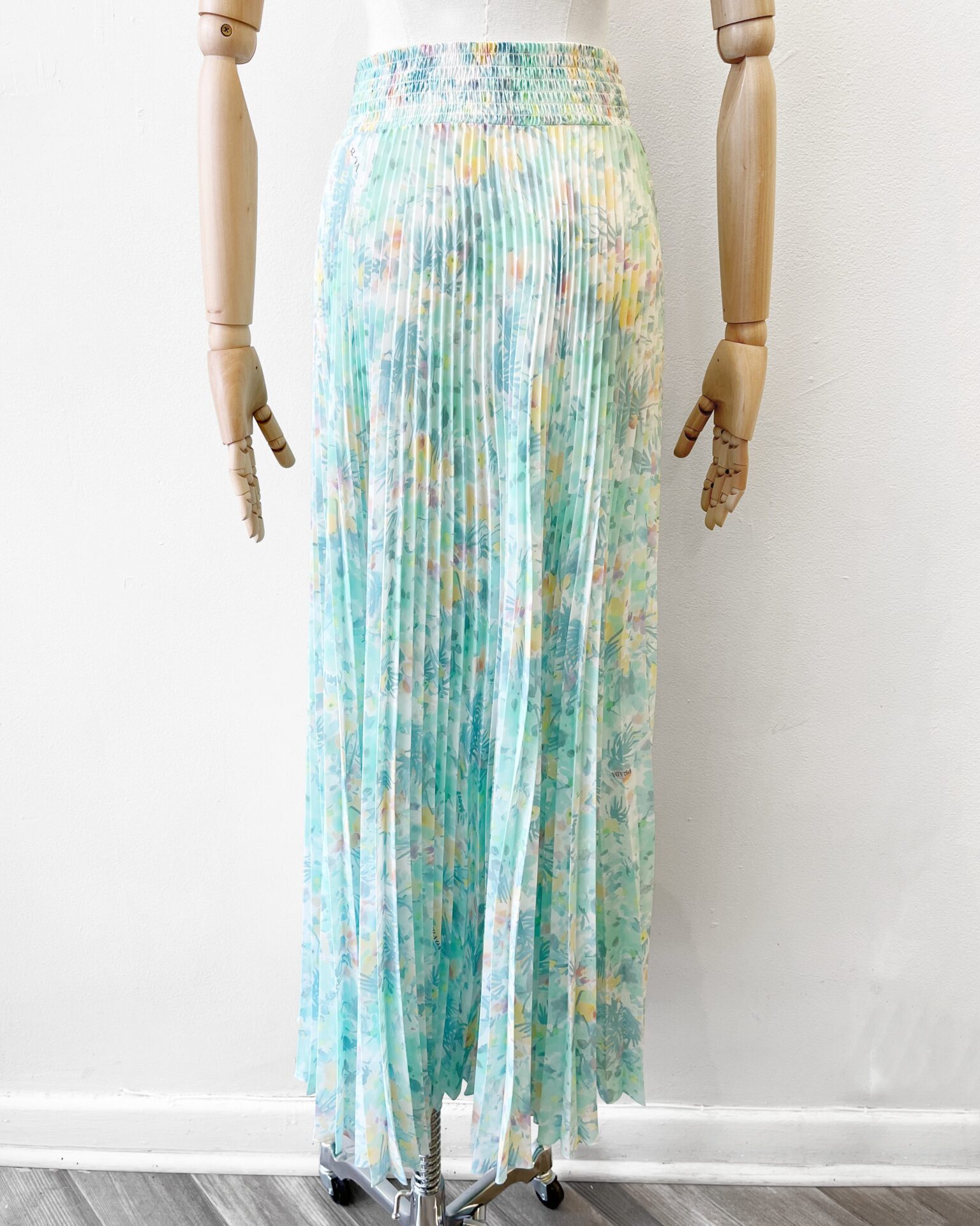 Prada green floral pastel print pleated maxi skirt