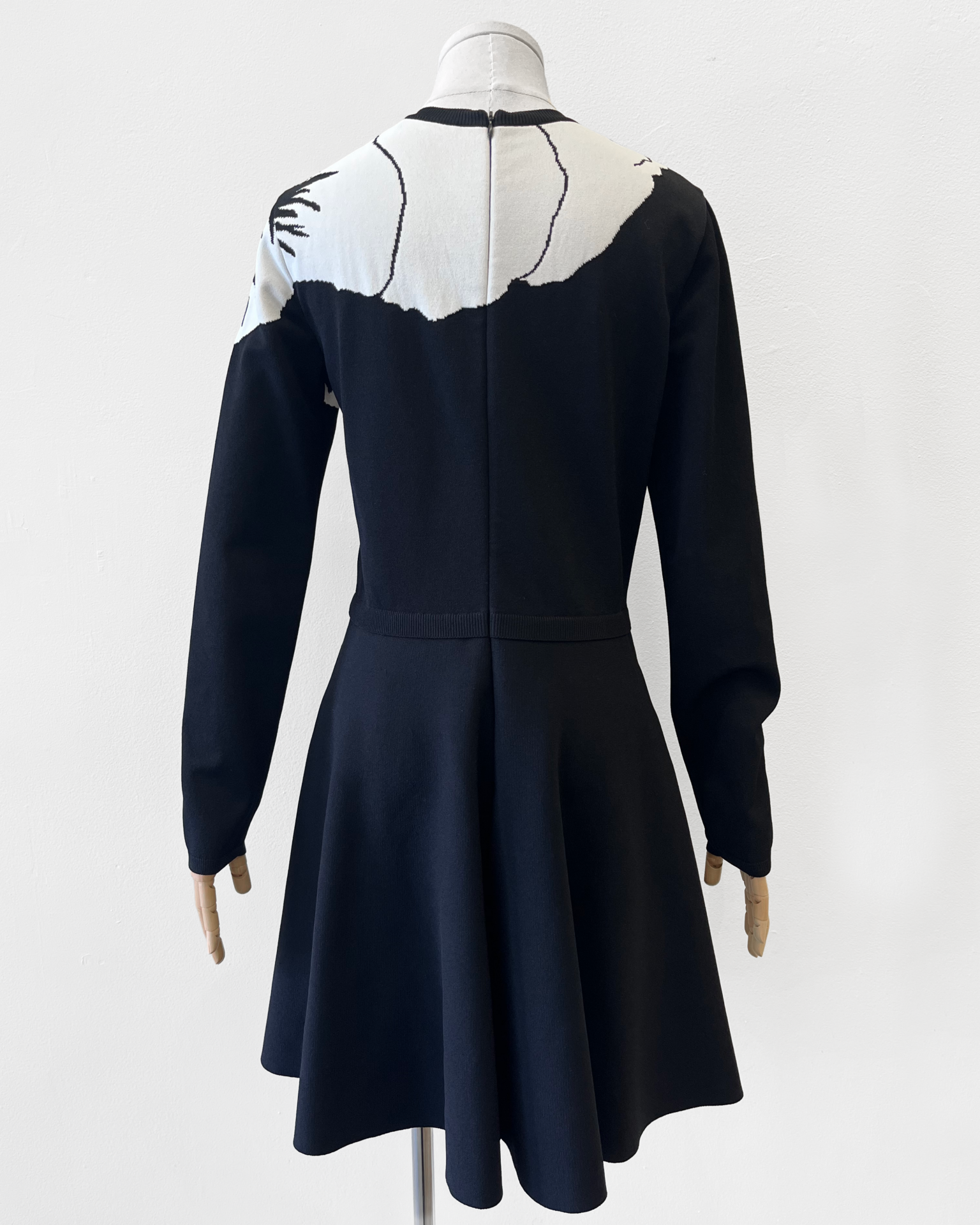 Valentino black long sleeve knit dress with white/yellow flower