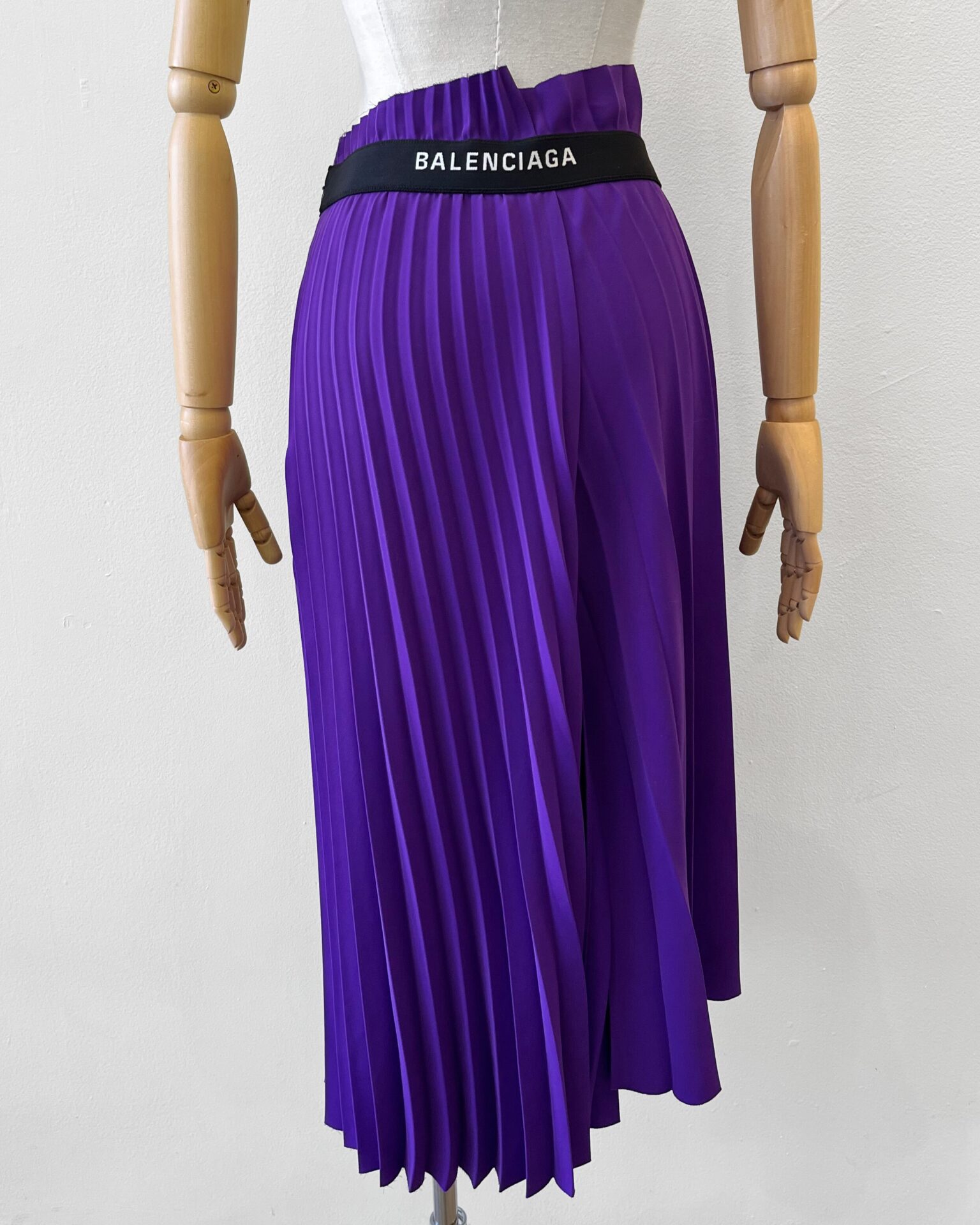 Balenciaga purple pleated skirt with uneven hem