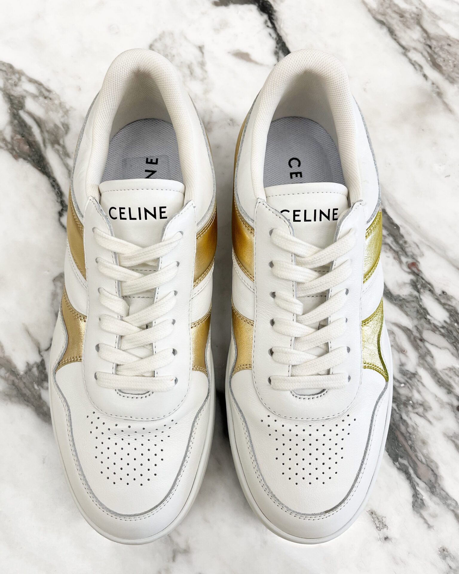 Celine white & gold calfskin sneakers
