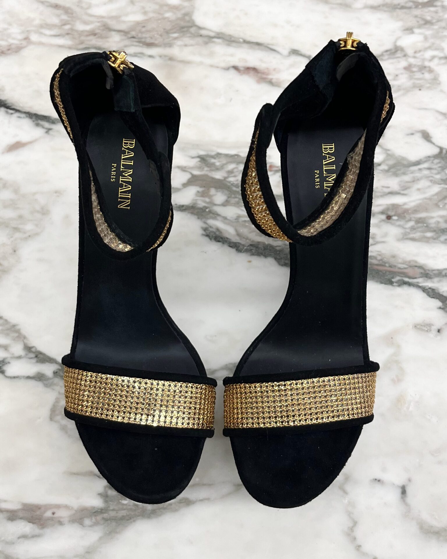 Balmain Samara black suede platform wedge sandals