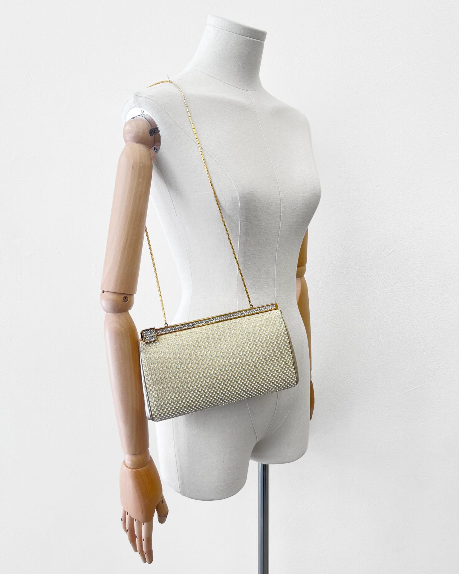 Judith Leiber 1970’s crystal clutch with gold chain