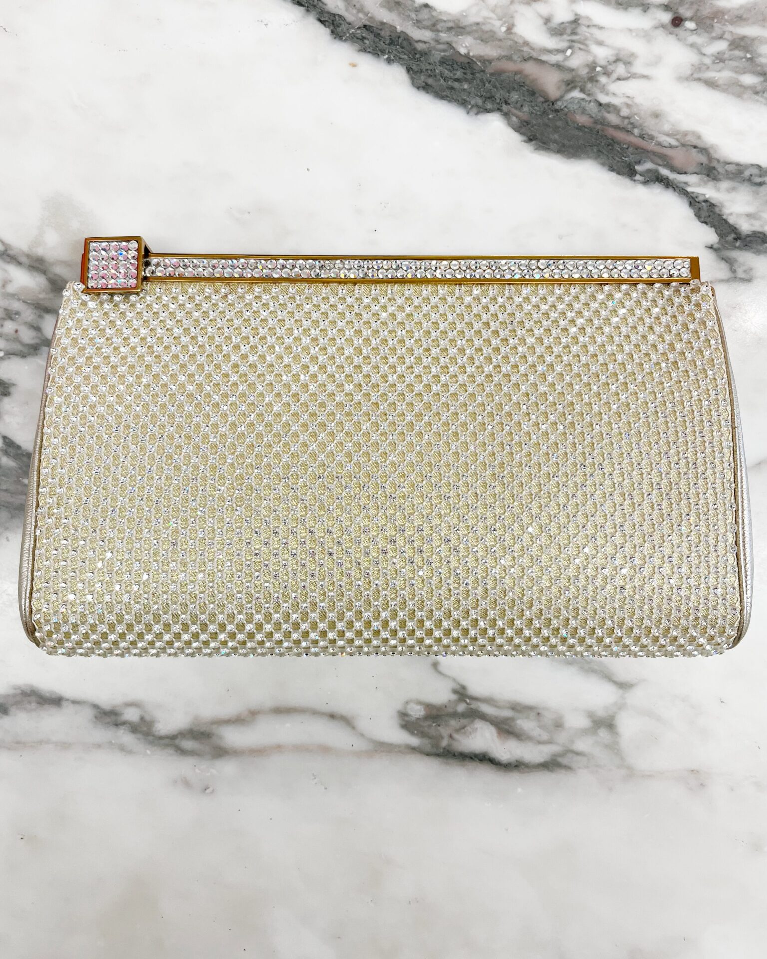 Judith Leiber 1970’s crystal clutch with gold chain