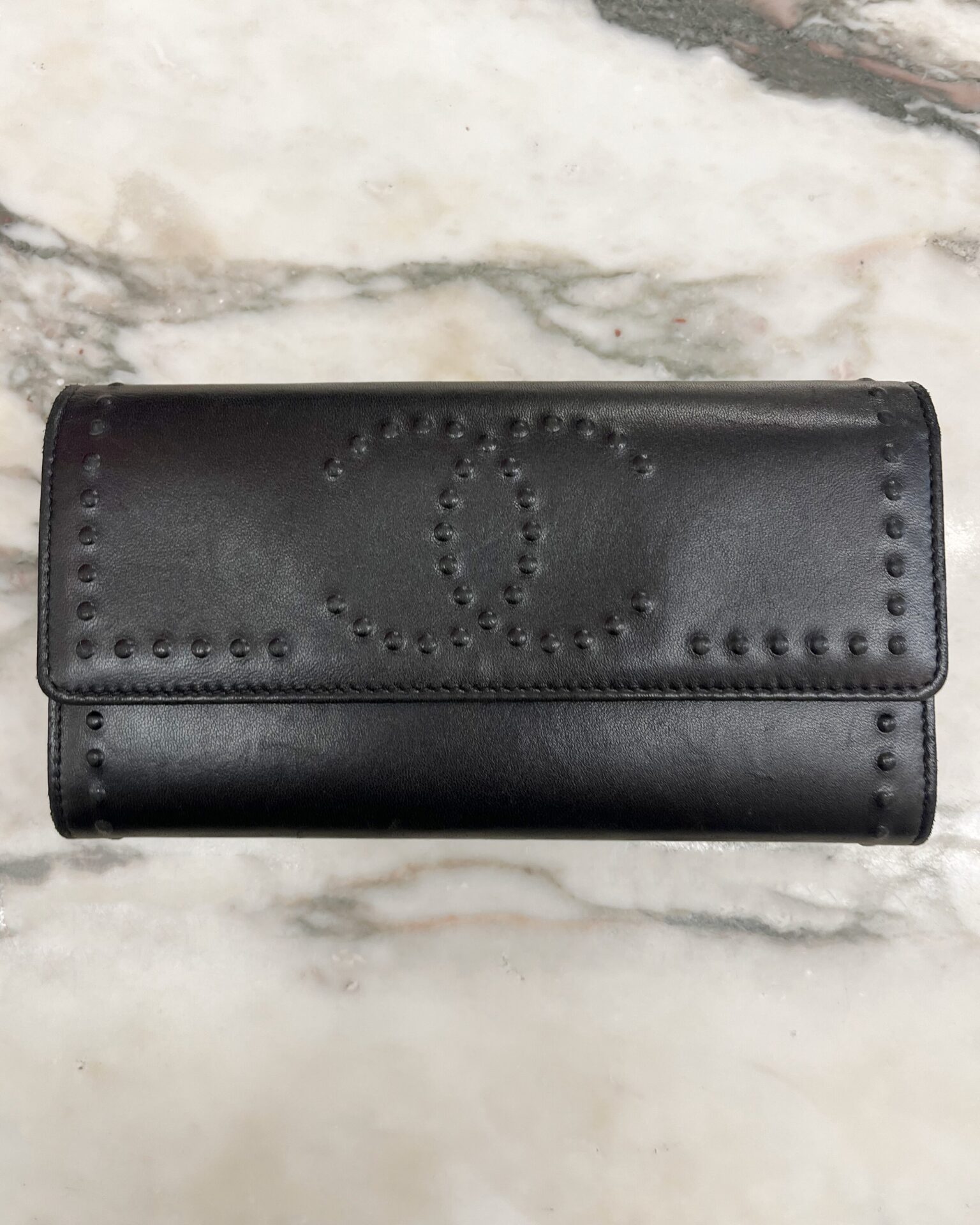 Chanel black studded 'CC' logo leather wallet