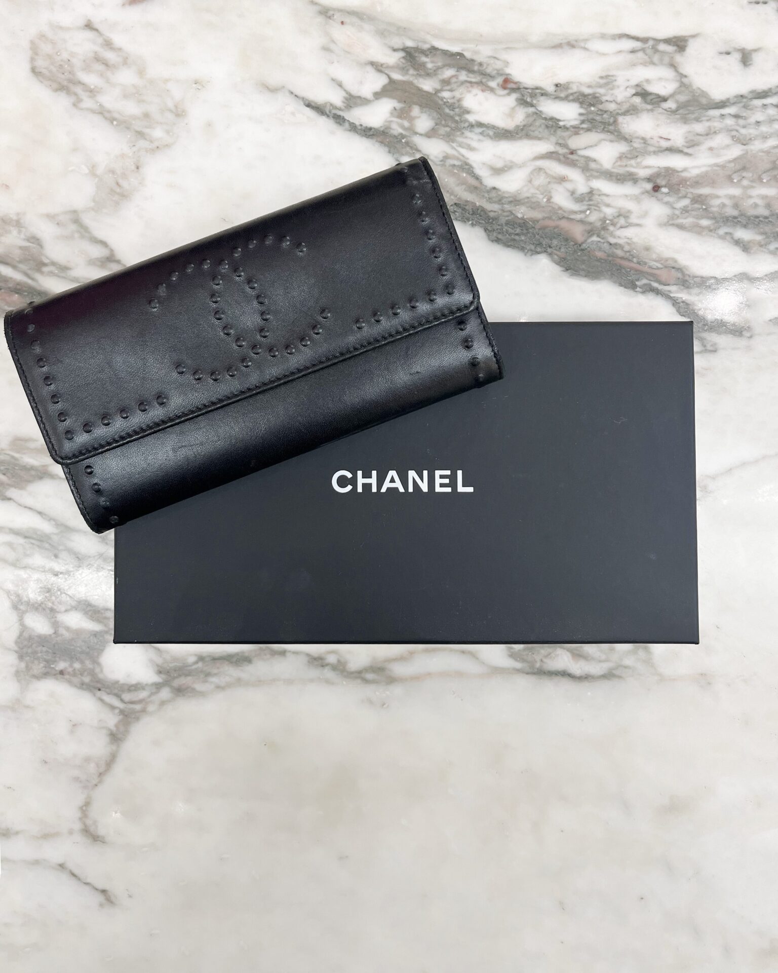 Chanel black studded 'CC' logo leather wallet