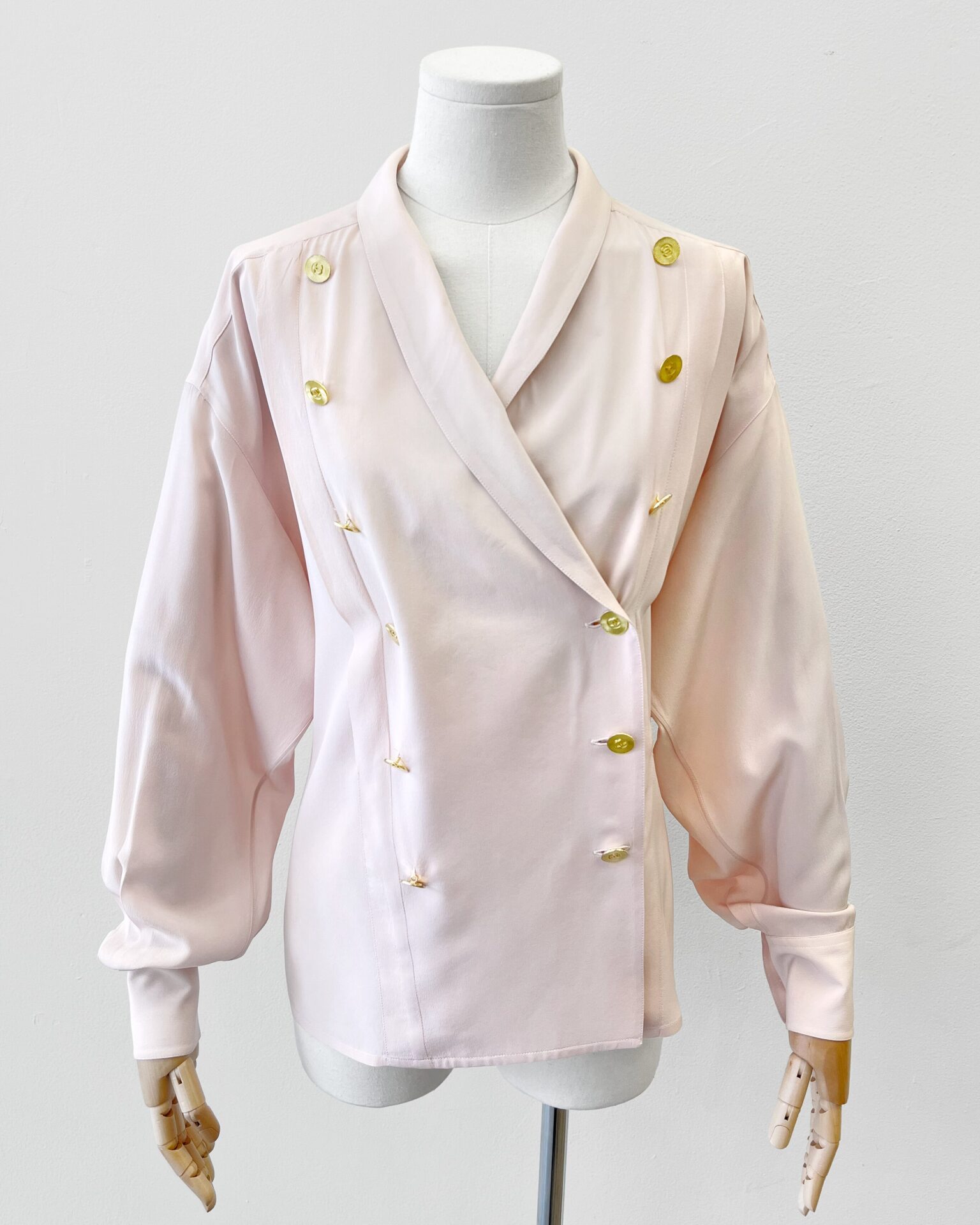 Chanel 1980's light pink blouse with gold 'CC' buttons