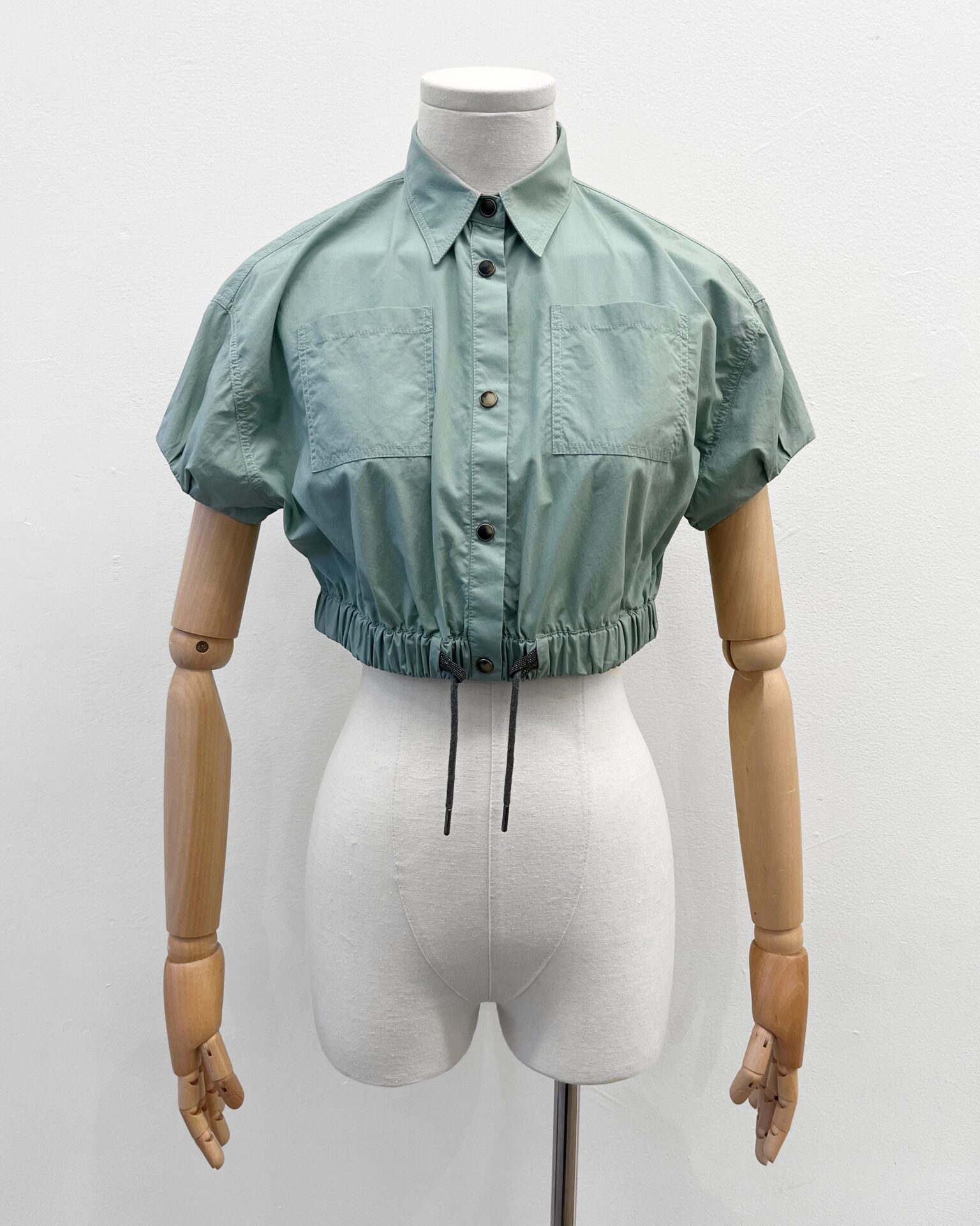 Brunello Cucinelli seafoam cotton poplin cropped shirt
