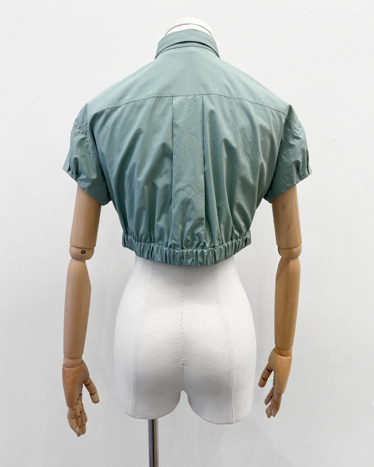 Brunello Cucinelli seafoam cotton poplin cropped shirt