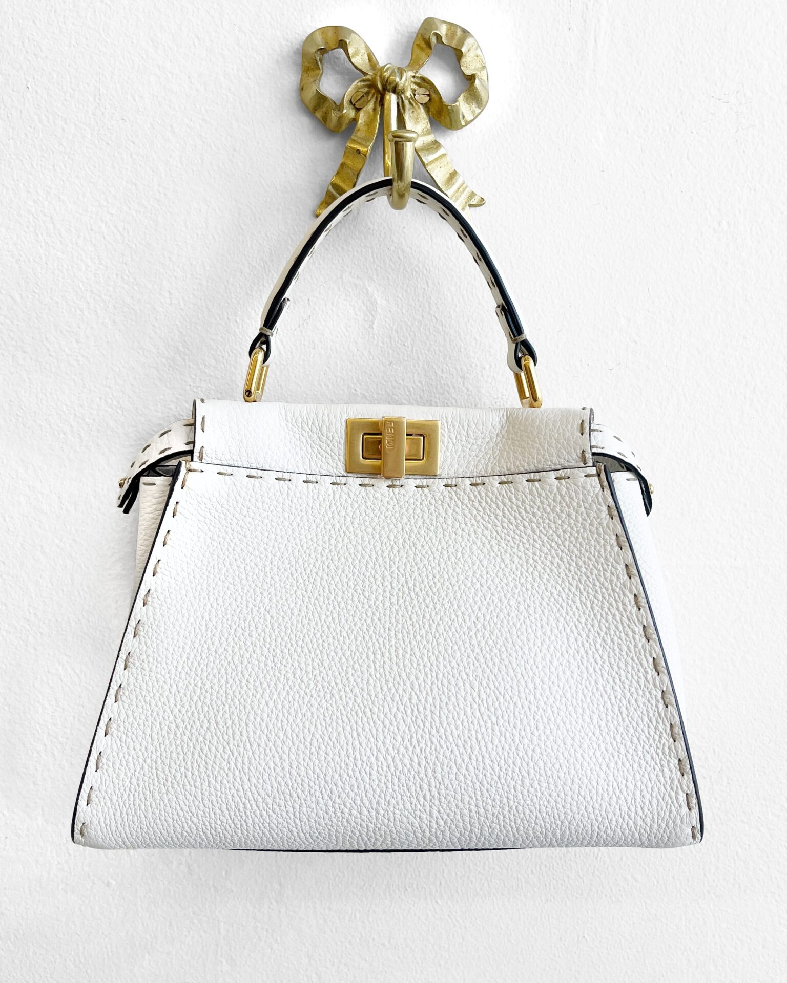 Fendi Peekaboo Mini ivory Selleria purse with strap