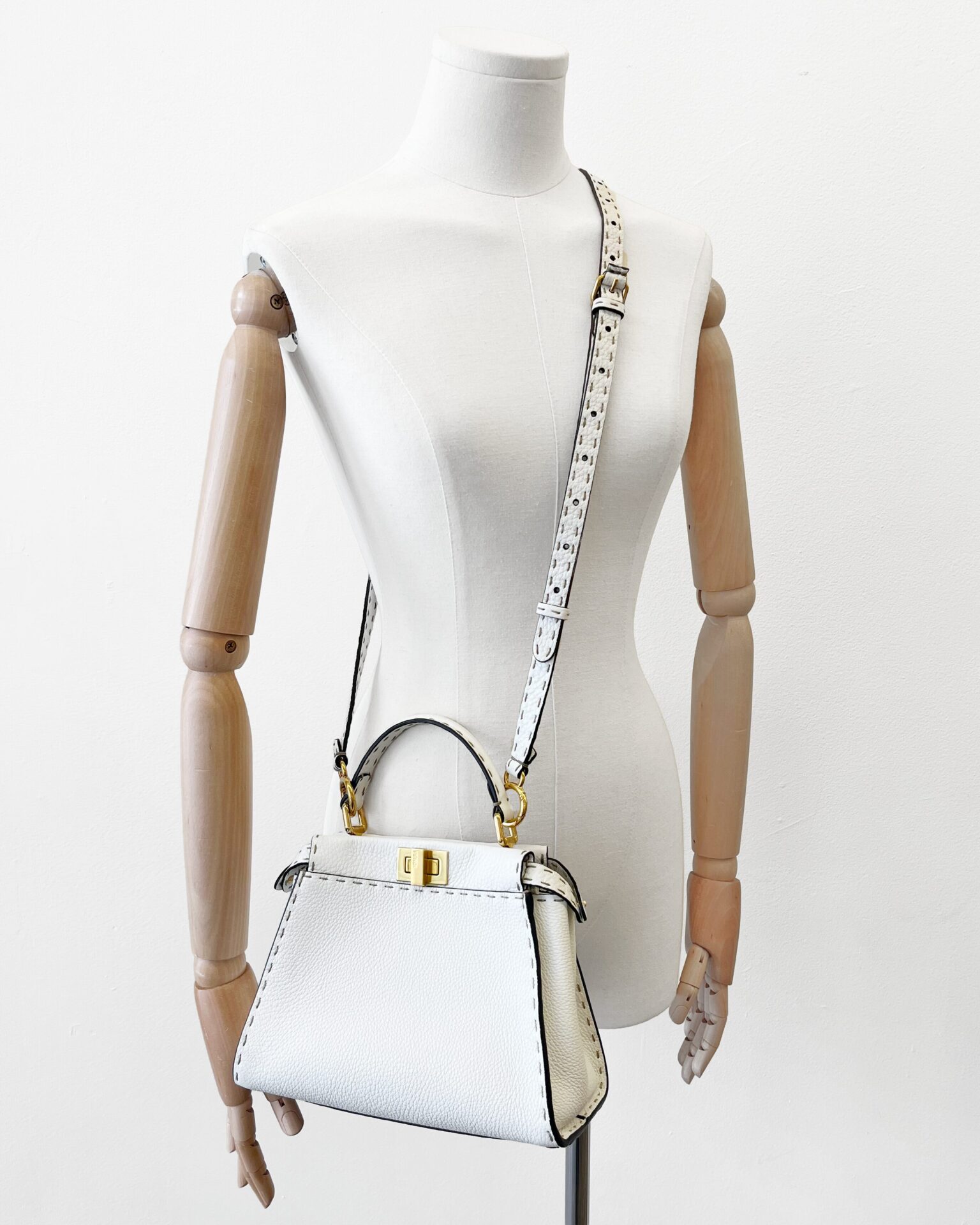 Fendi Peekaboo Mini ivory Selleria purse with strap