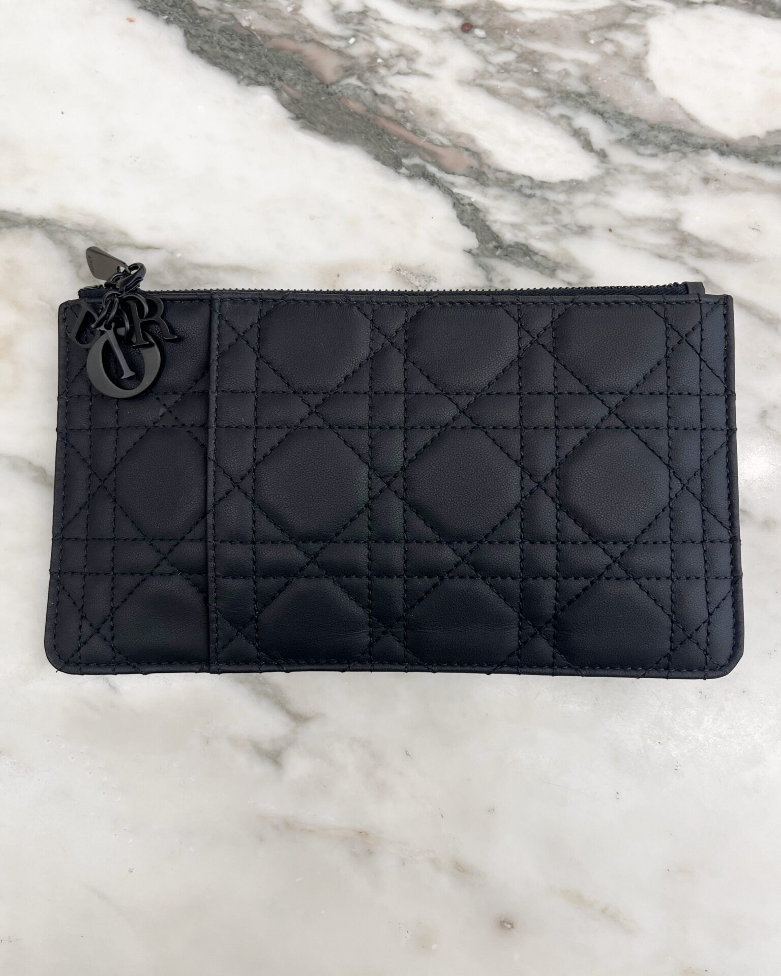 Dior large Lady Dior zip black leather wallet
