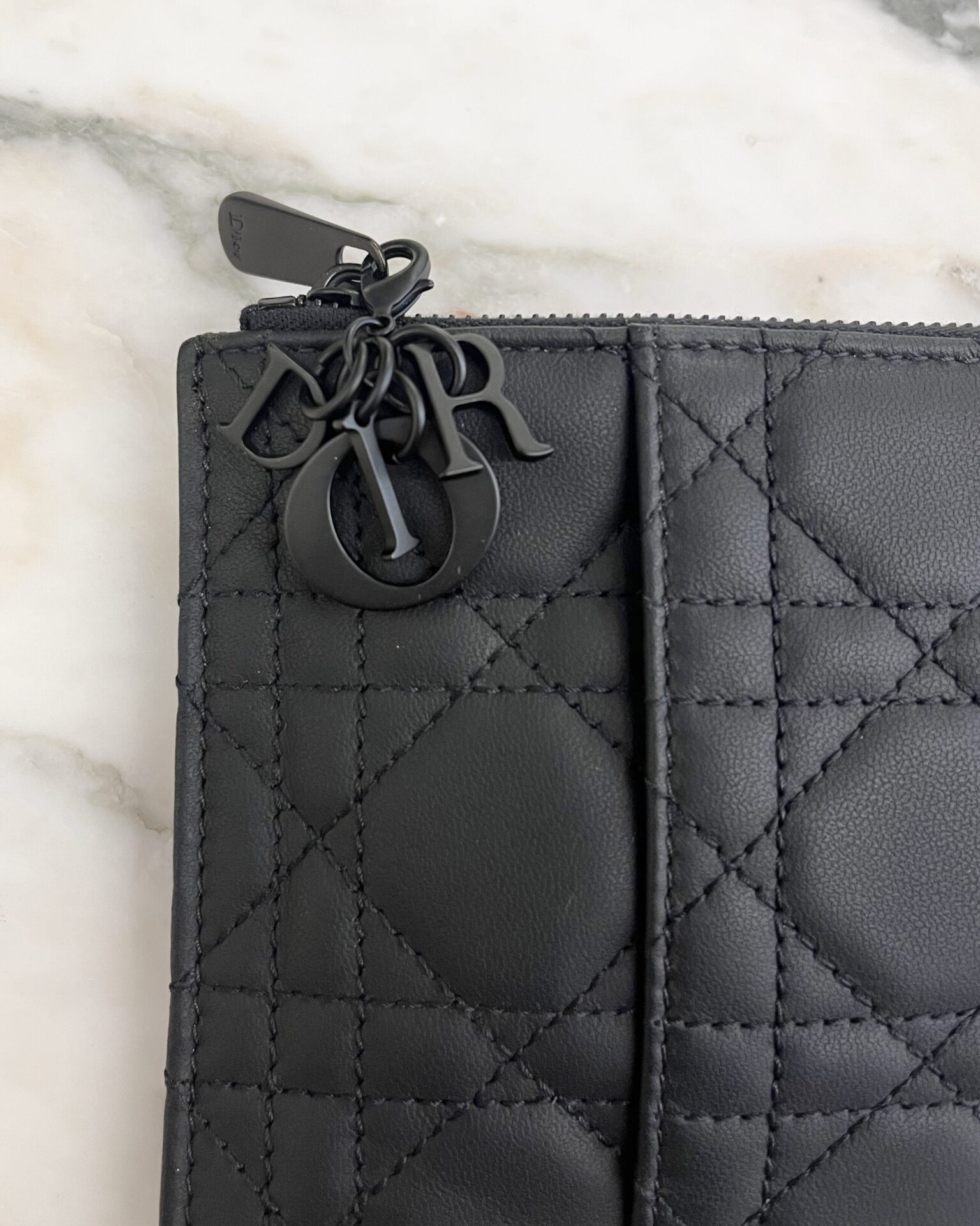 Dior large Lady Dior zip black leather wallet