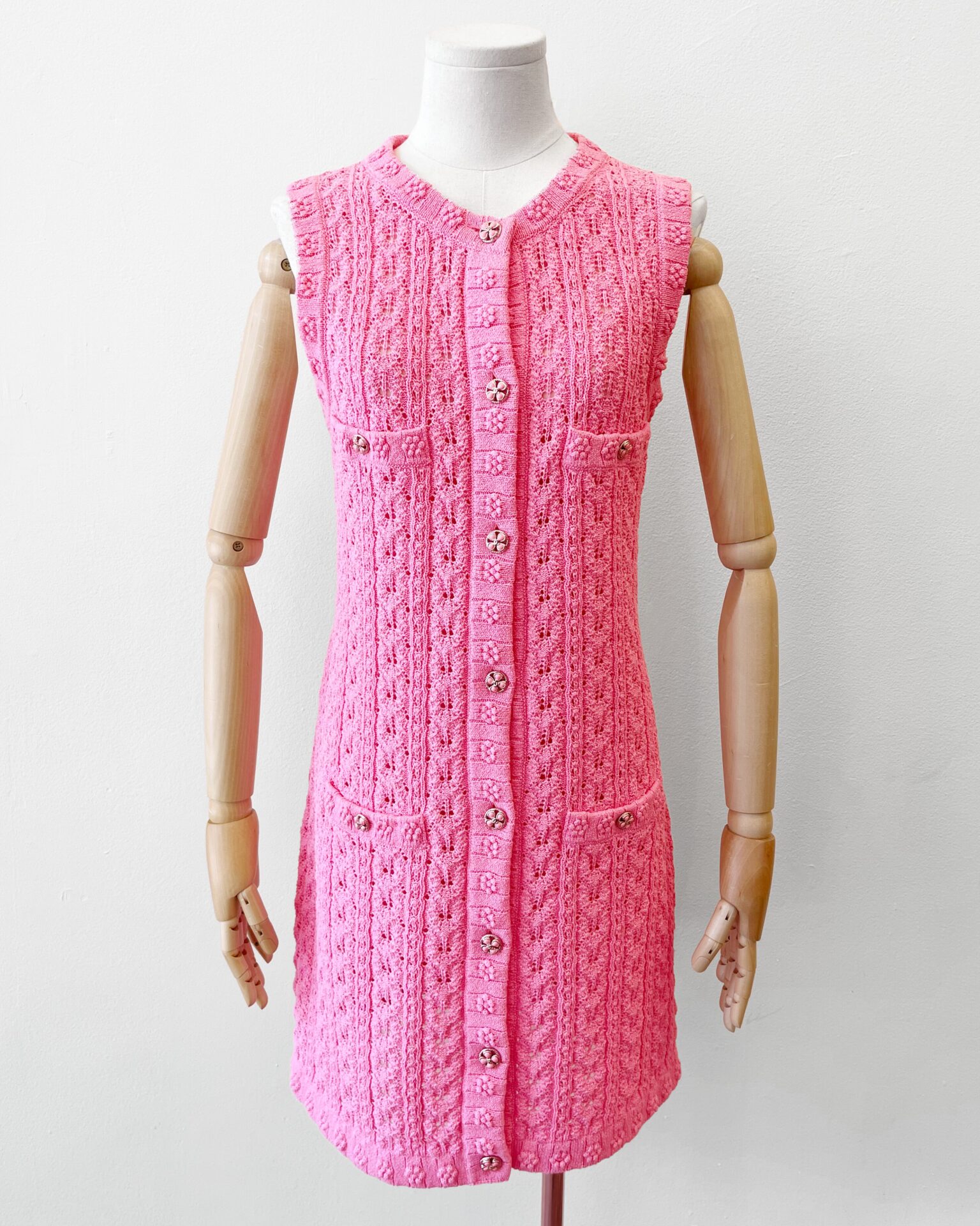 Chanel 2024 pink cotton knit 4 pocket dress