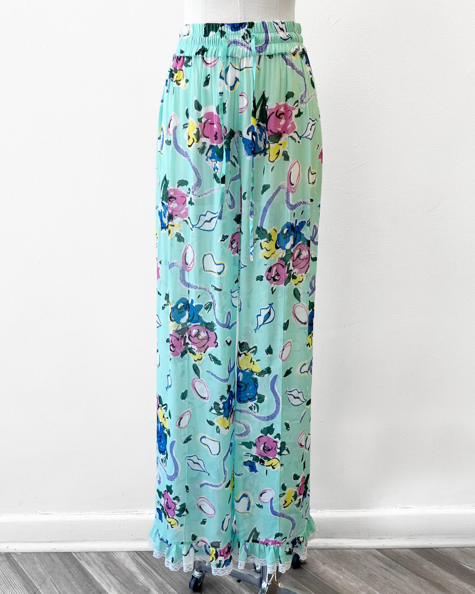 Alessandra Rich mint floral print chiffon pants