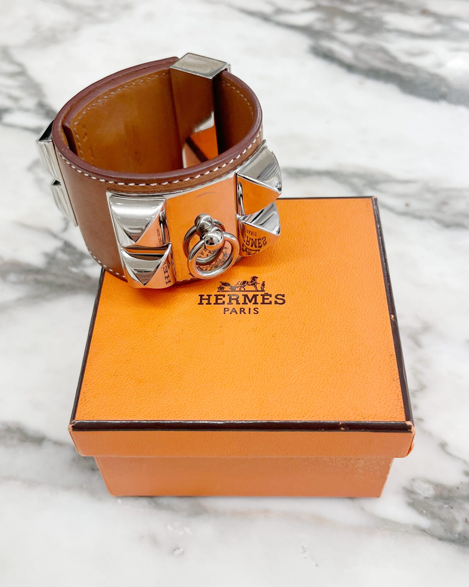 Hermes 2014 Collier de Chien bracelet in Barenia calfskin