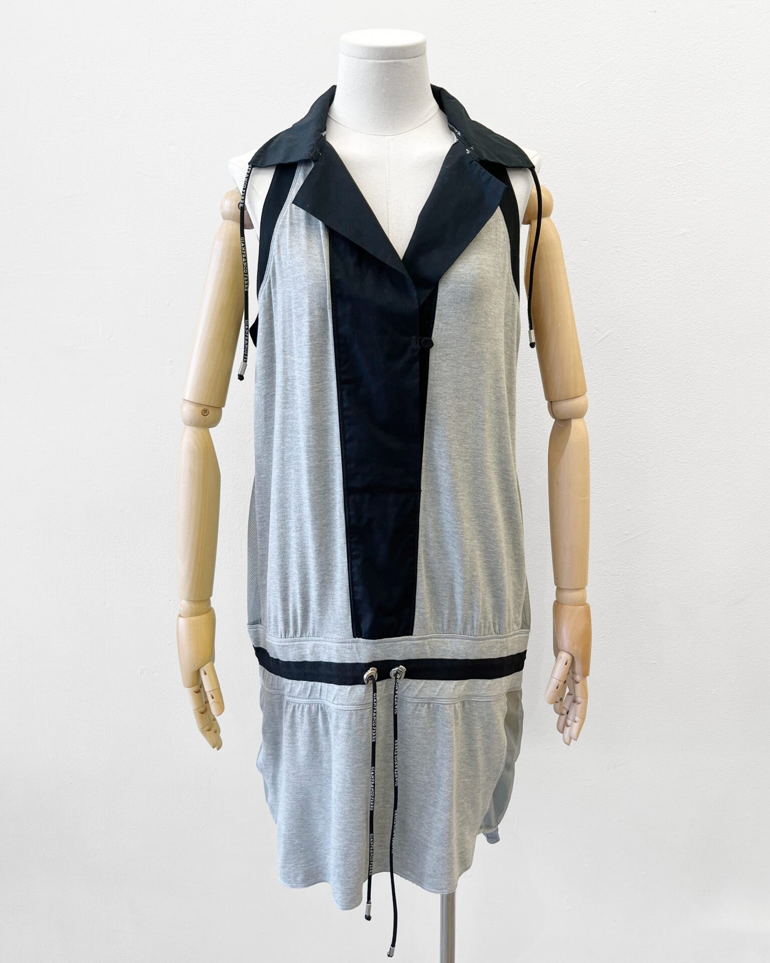 Gianfranco Ferre grey sporty drop waist sheer back dress