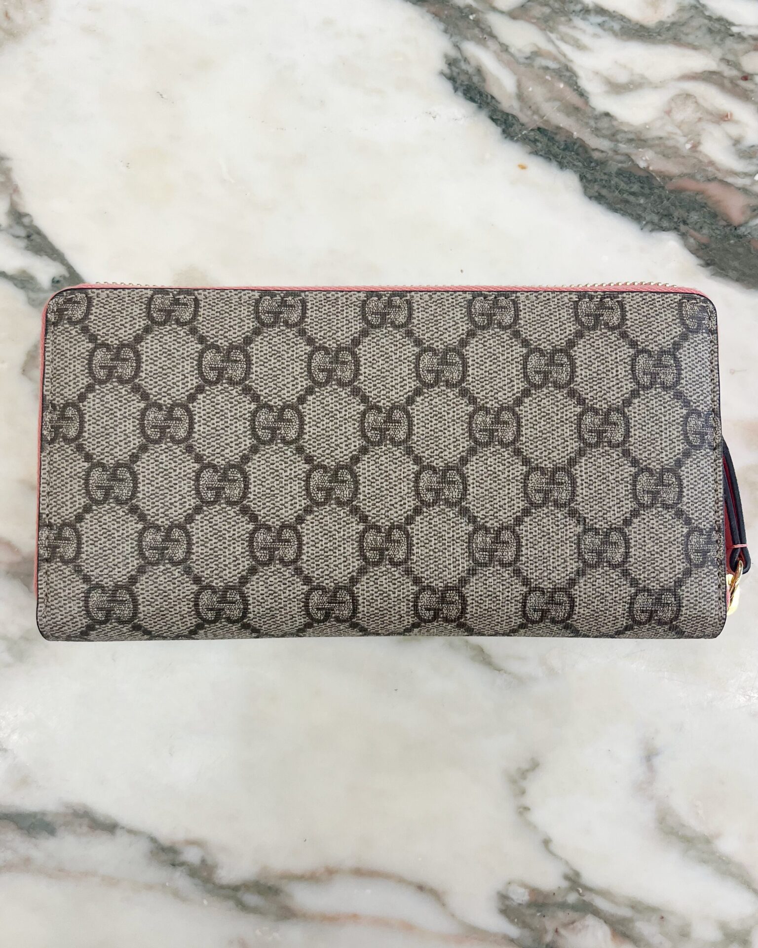 Gucci GG Supreme Monogram embroidered face zip wallet