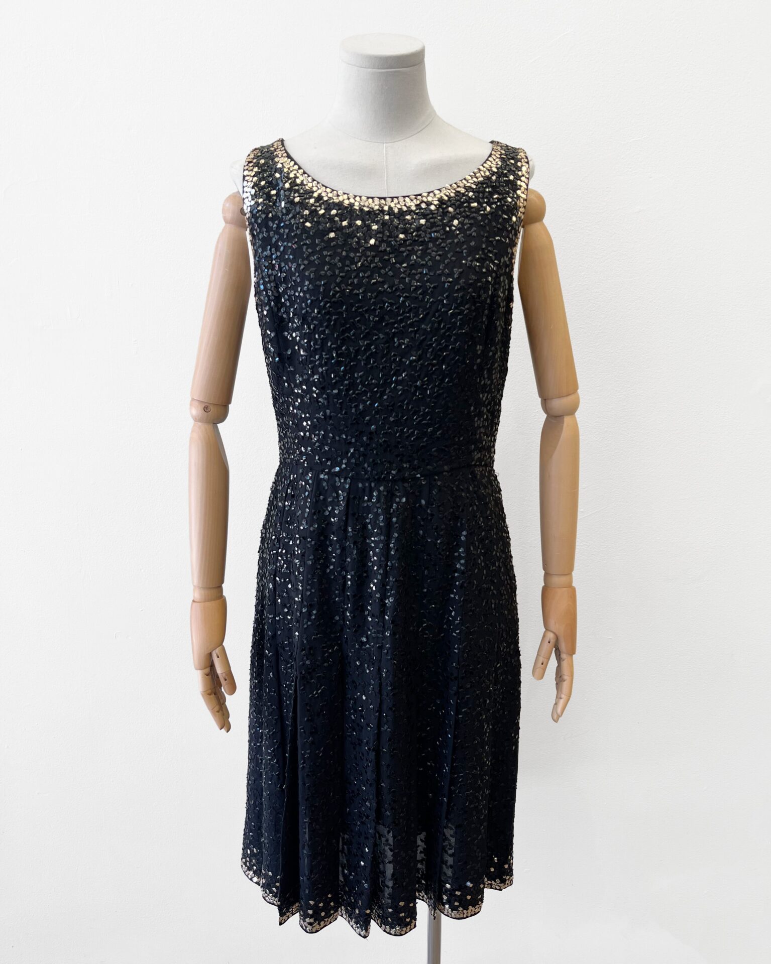 Oscar de la Renta black sequin silk dress & cardigan set