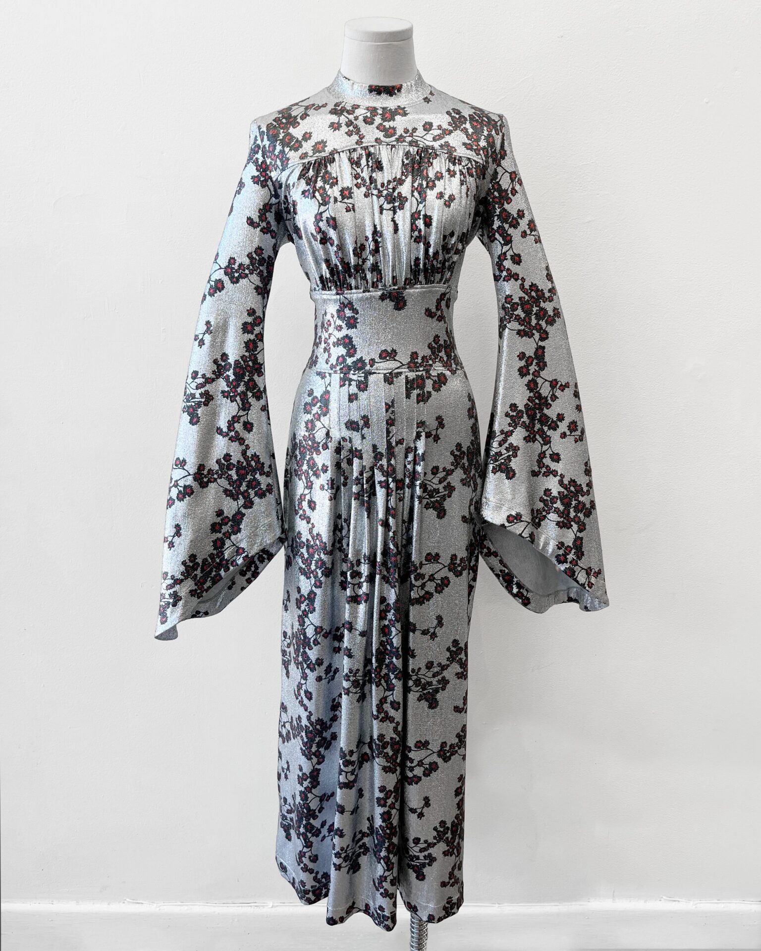 Paco Rabanne Silver lamé gown with large bell sleeves
