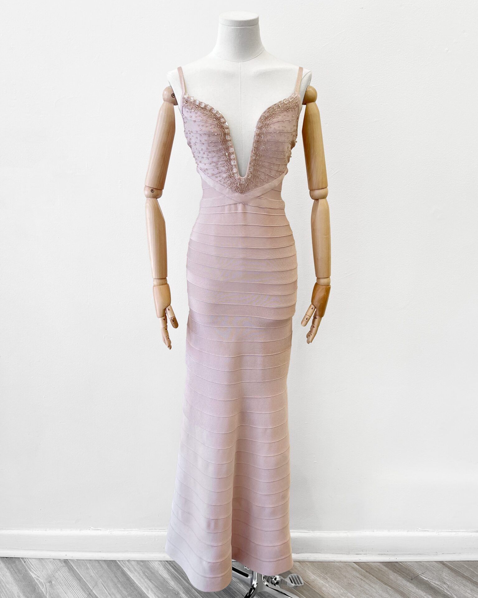 Herve Leger Priscilla bandage maxi gown with beaded bust