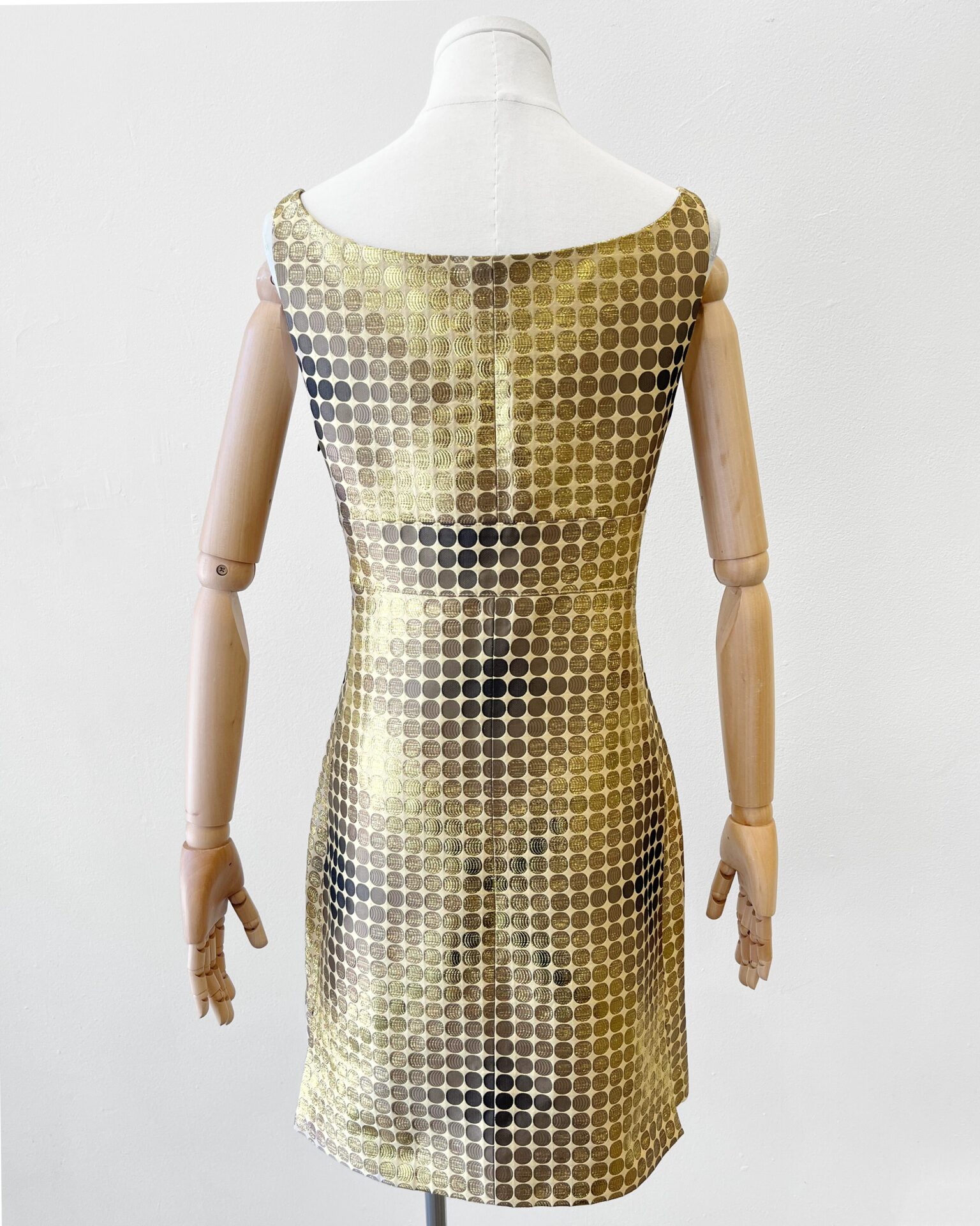 Paco Rabanne gold polka dot fabric dress with button front