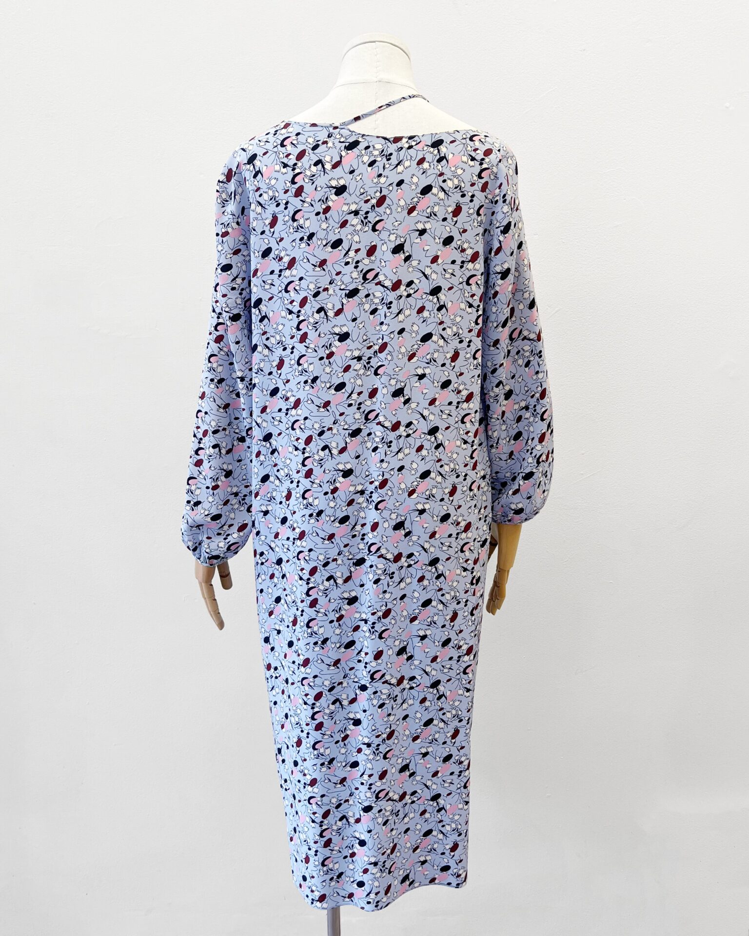 Marni light blue silk long sleeve dress with floral print