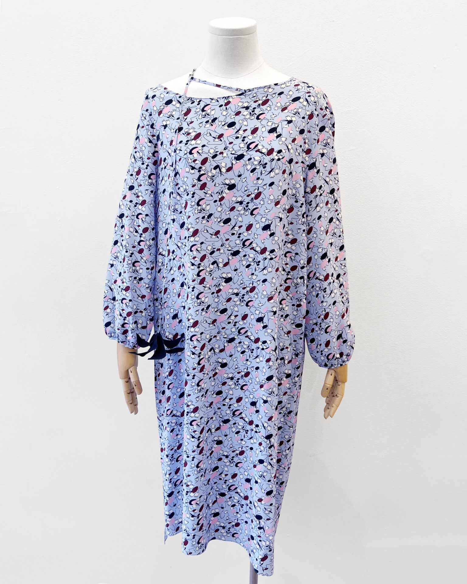 Marni light blue silk long sleeve dress with floral print