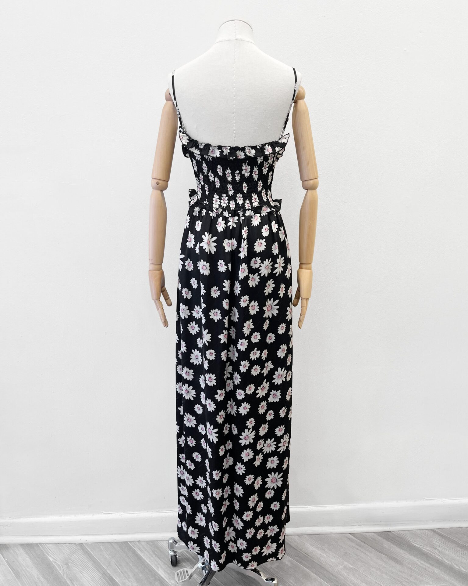 Balenciaga black silk gown with logo weave & flower print